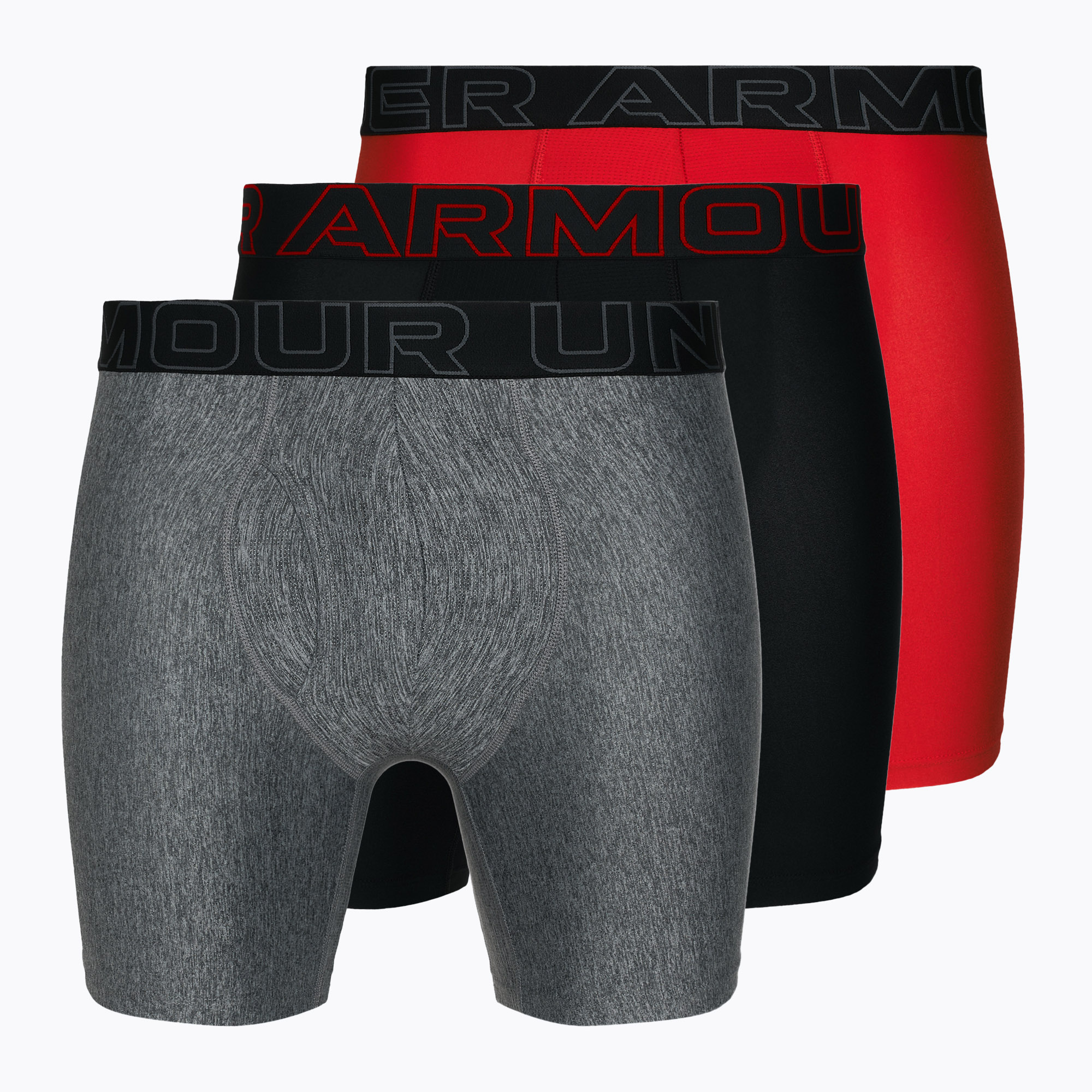 Under Armour Perf Tech 6in boxer da uomo 3 paia rosso/grigio/nero (S) (Perf Tech 6in 25UUSHJ043-621)
