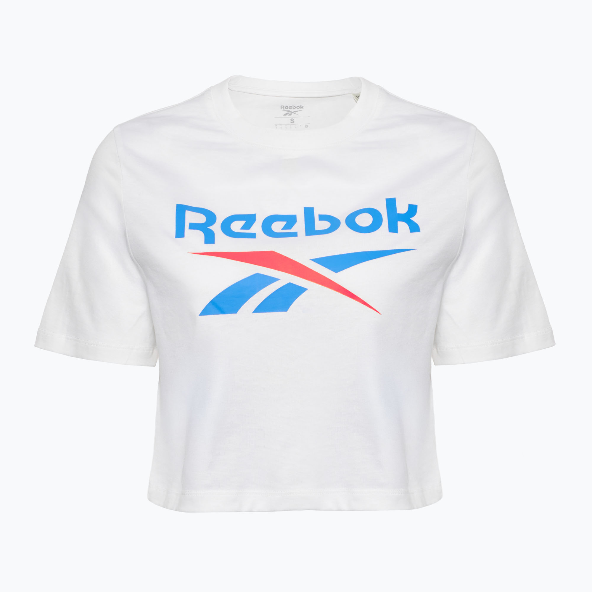 Women's T-shirt Reebok Identity Big Logo Crop Tee white/coral/blue (S)
