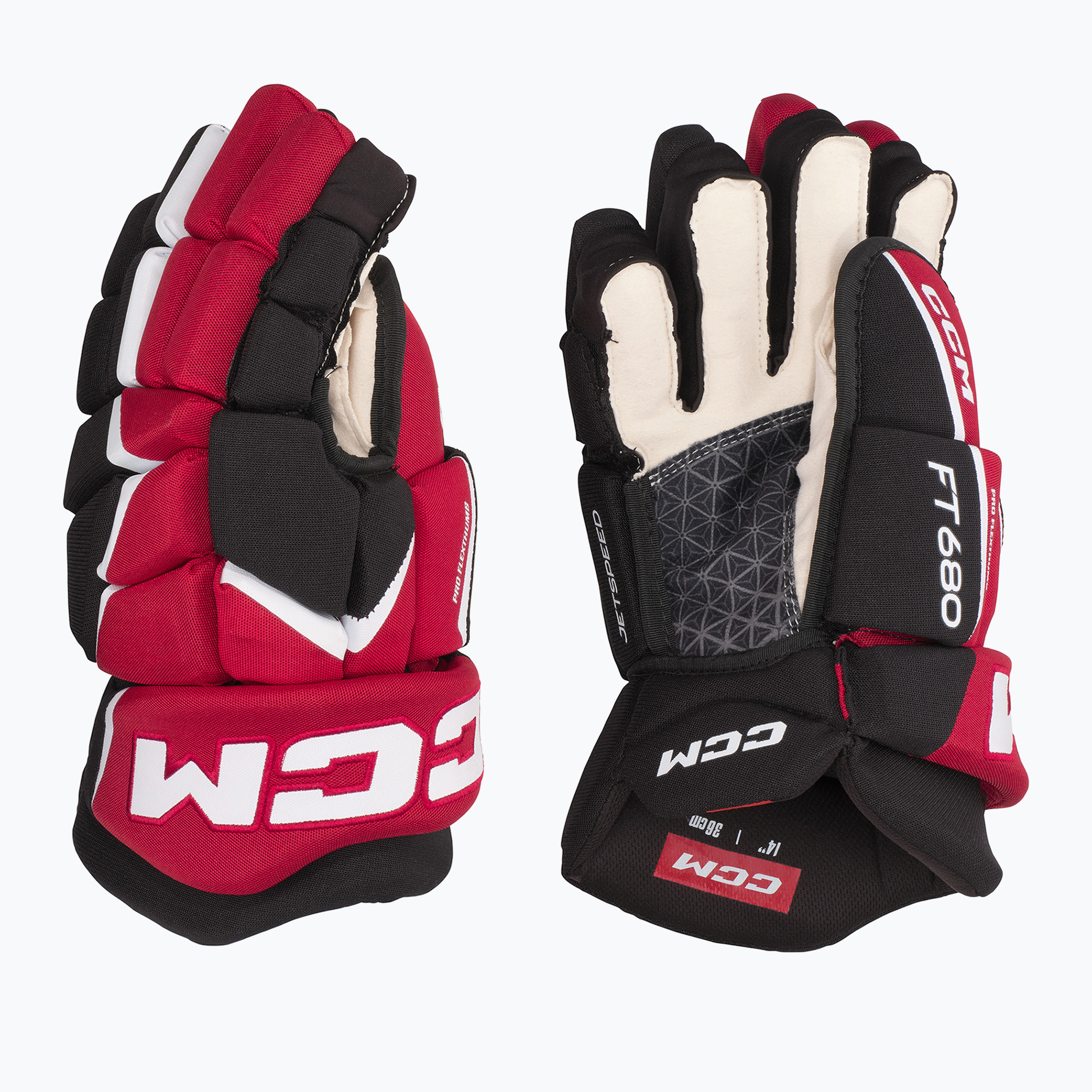 Guanti da hockey CCM JetSpeed FT680 SR nero/rosso/bianco (15'') (JetSpeed FT680 SR HG680)