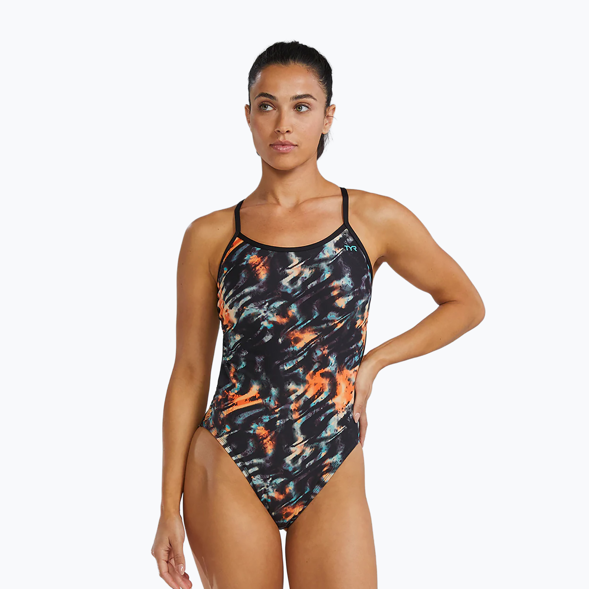 Дамски цял костюм за плуване TYR Durafast Elite Validus Crosscutfit orange/aqua/black