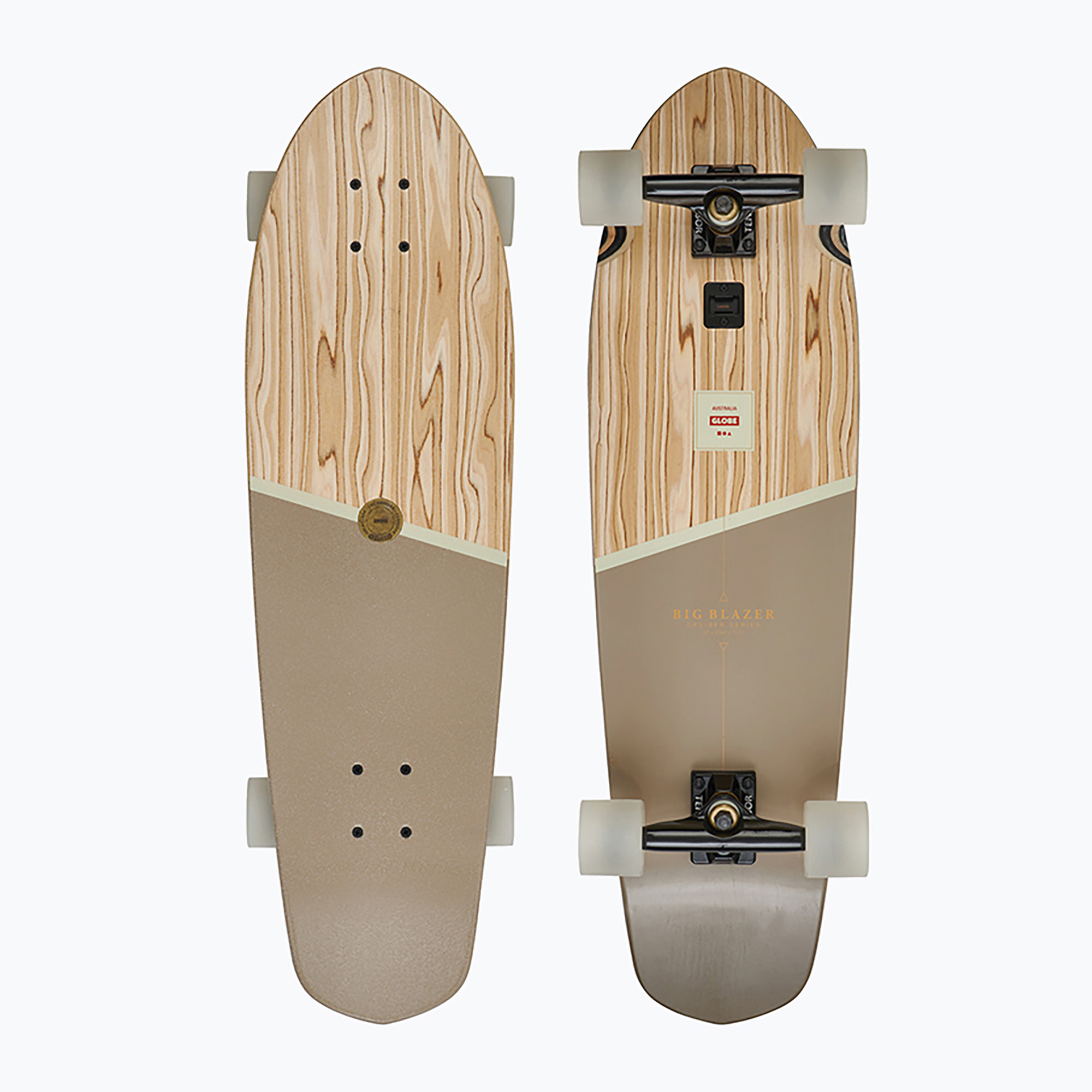 Globe Big Blazer skateboard cruiser in legno d'ulivo/pietra (32") (Big Blazer 10525195_OLVWSTN)