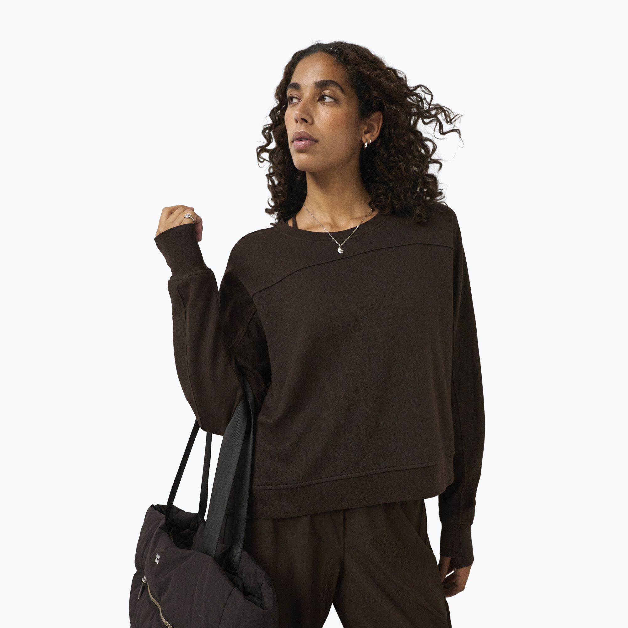 Дамски суитшърт Sweaty Betty After Class Yoke Crop espresso brown