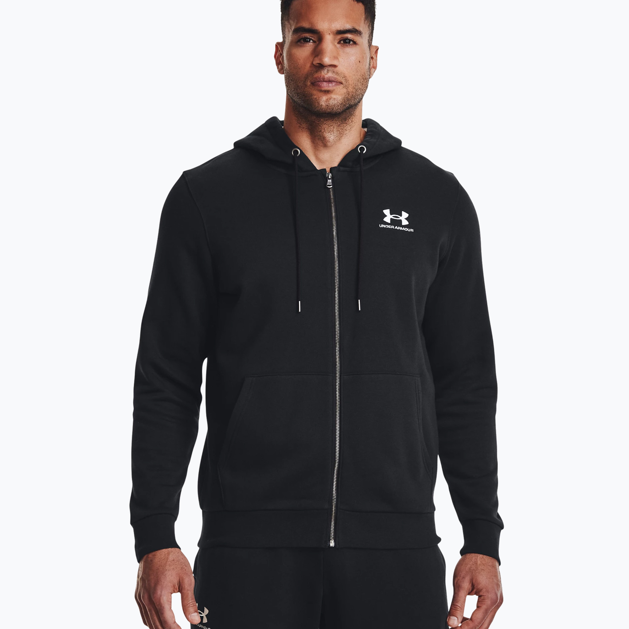 Bluza męska Under Armour Essential Fleece FZ Hood black/white 
