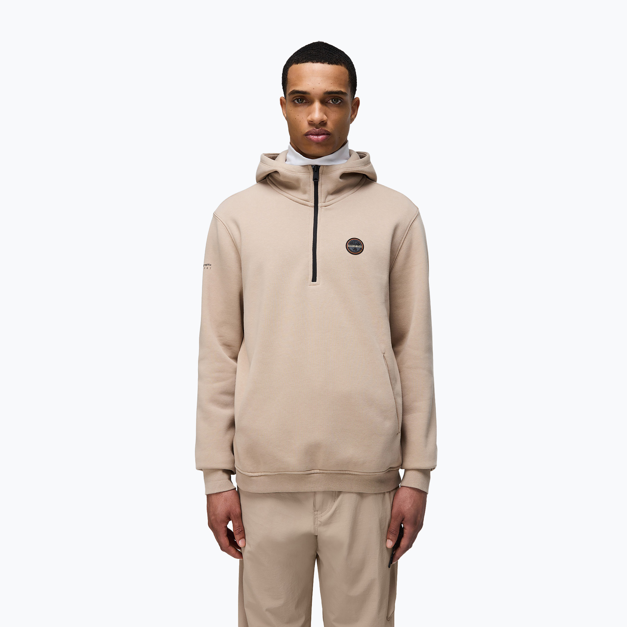Bluza męska Napapijri B-Badge Half Zip Hooded beige rocky 