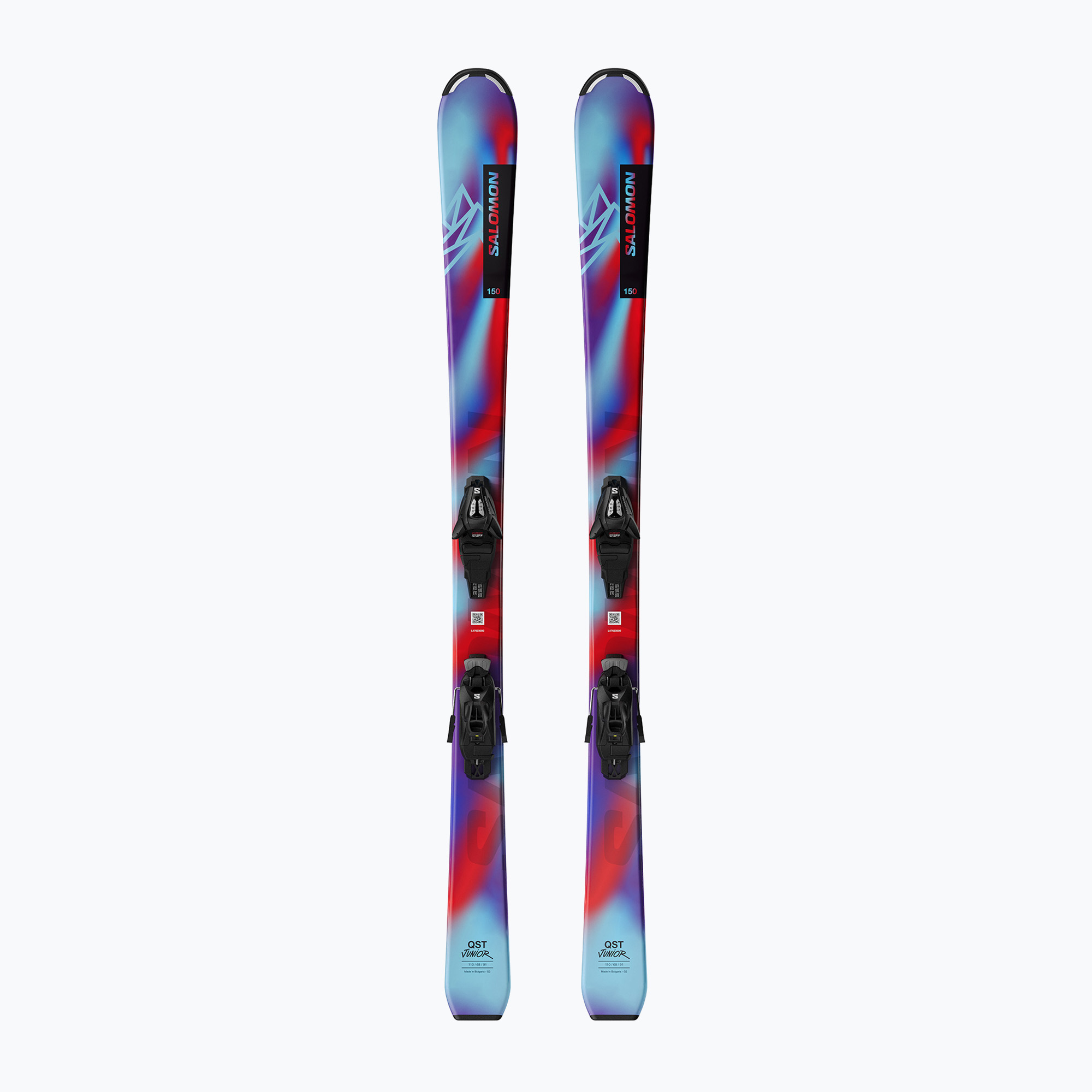 Detské zjazdové lyže Salomon QST Jr M + viazanie C5 GW pastel neon blue 3/poppy red/black (QST Jr M + C5 GW L47678400)