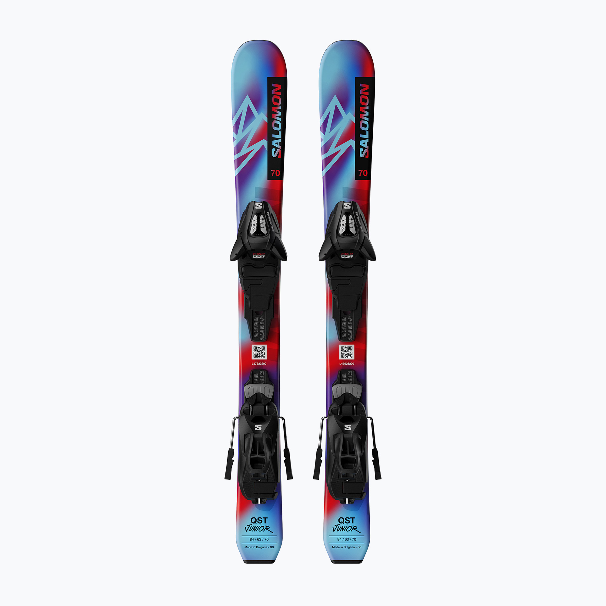 Detské zjazdové lyže Salomon QST Jr XS + viazanie C5 GW pastel neon blue 3/poppy red/black (QST Jr XS + C5 GW L47660400)