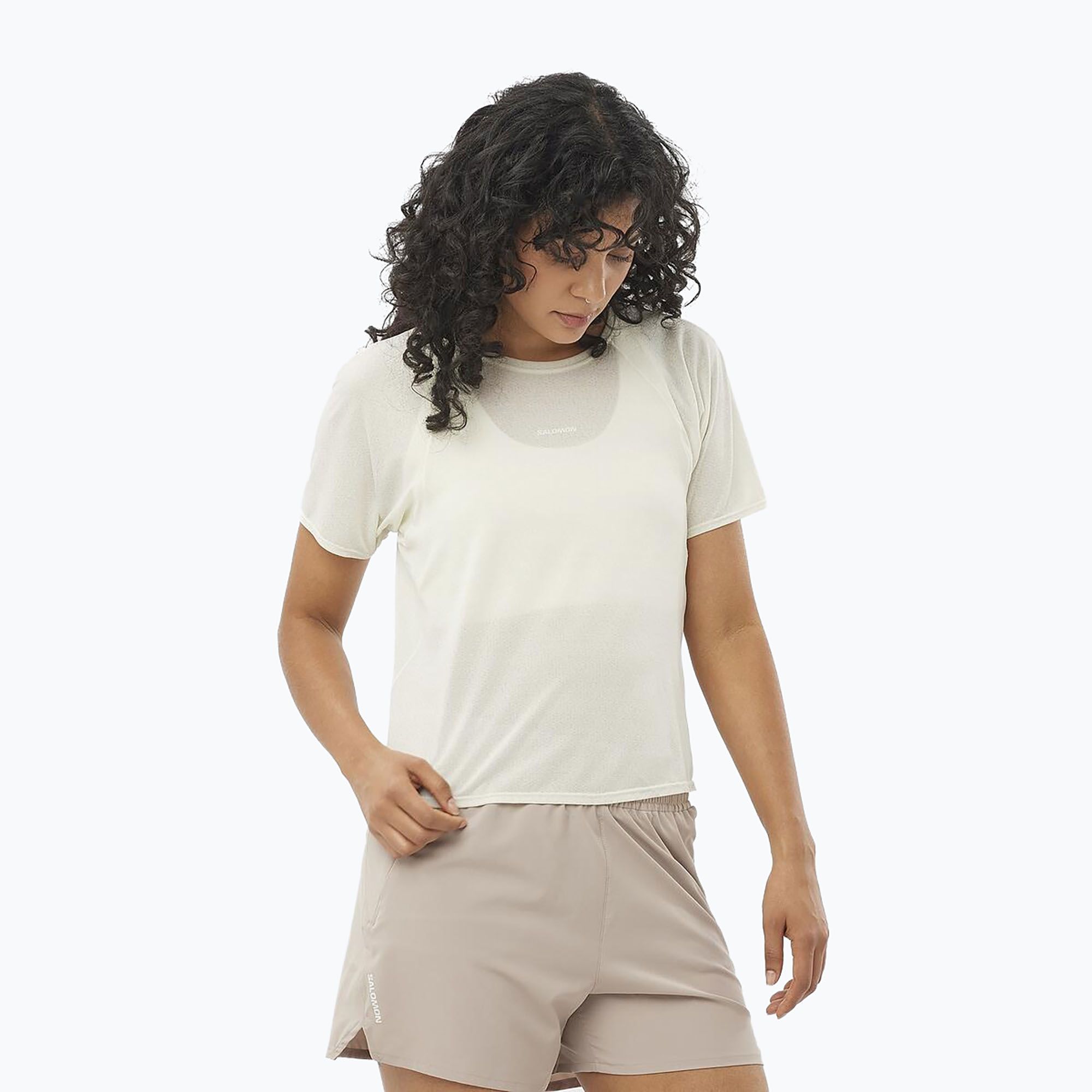 Koszulka do biegania damska Salomon SHAKEout Air Crop SS Tee icicle 