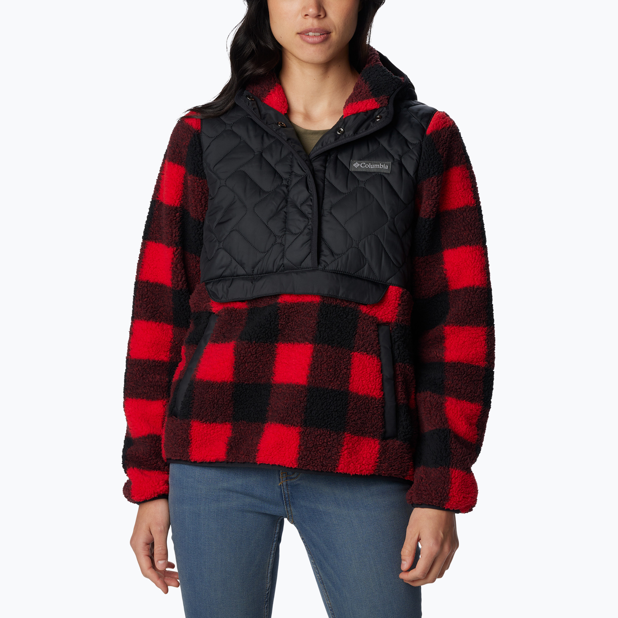Bluza damska Columbia Sweet View Fleece Hooded black/red lily check print 