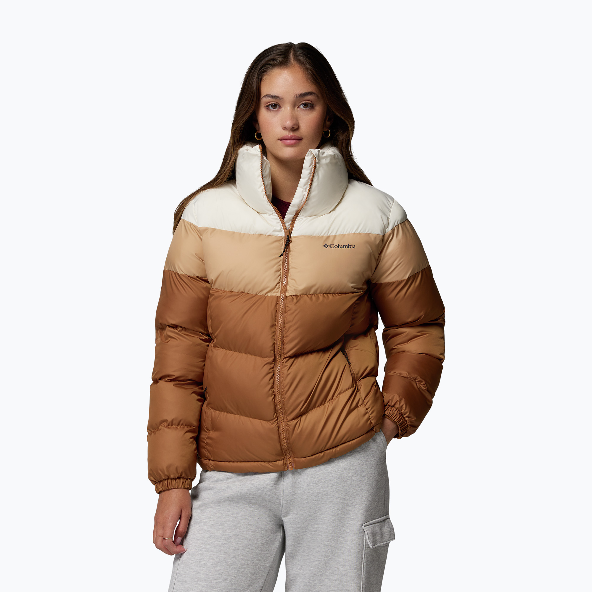 Kurtka ocieplana damska Columbia Puffect II Colorblock camel brown/canoe/chalk 