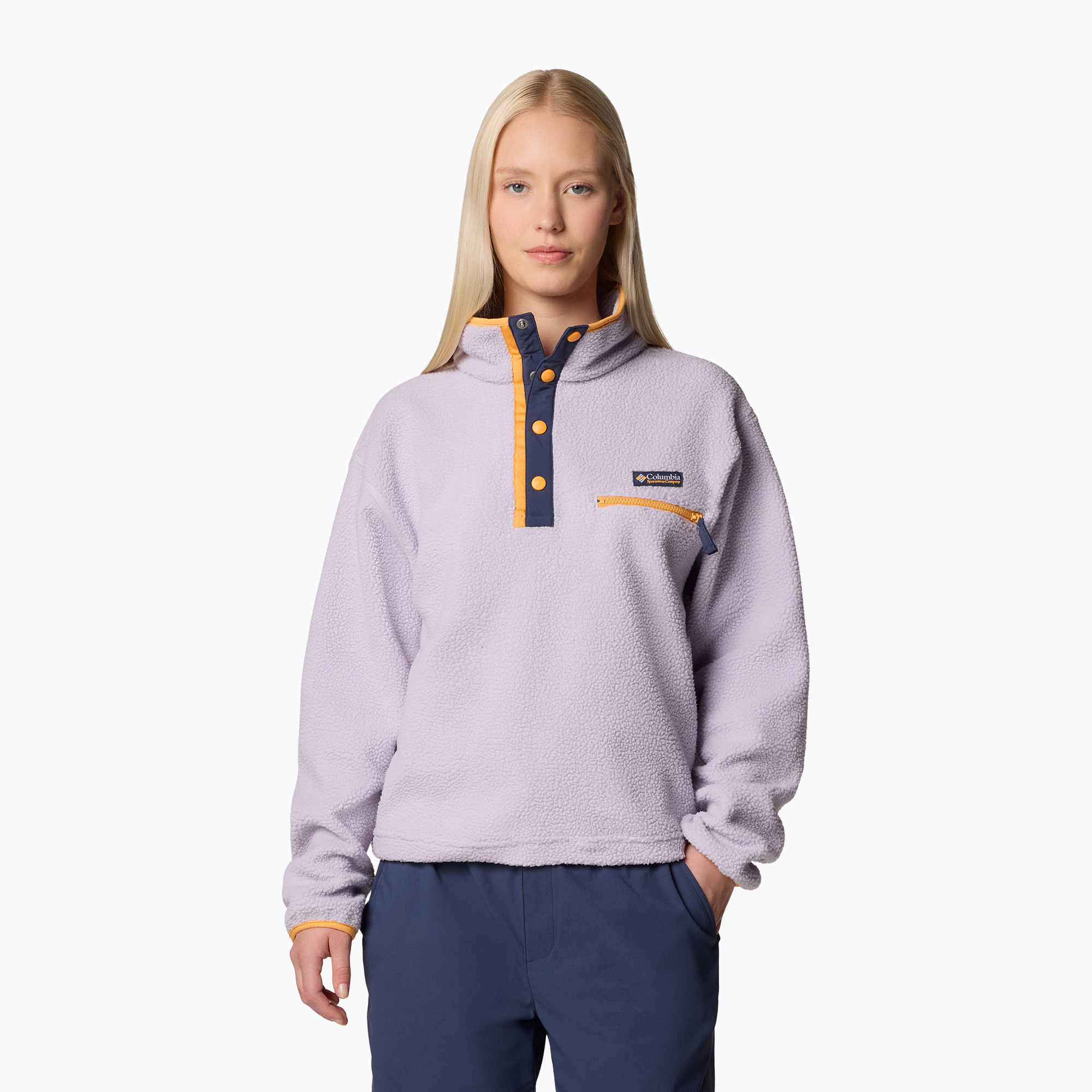 Bluza polarowa damska Columbia Helvetia II Cropped Half Snap Fleece lavender pearl 