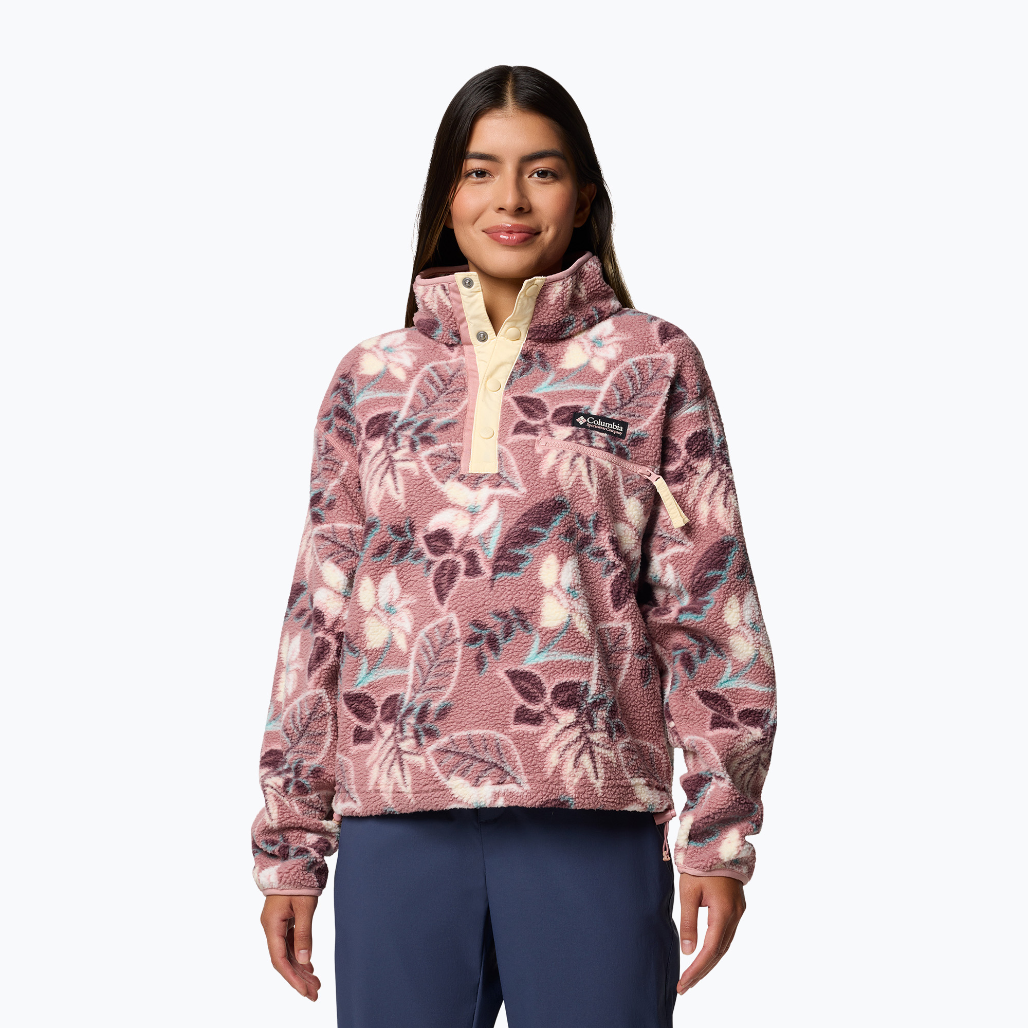 Bluza polarowa damska Columbia Helvetia II Printed Cropped Half Snap fig pasteled/multi 