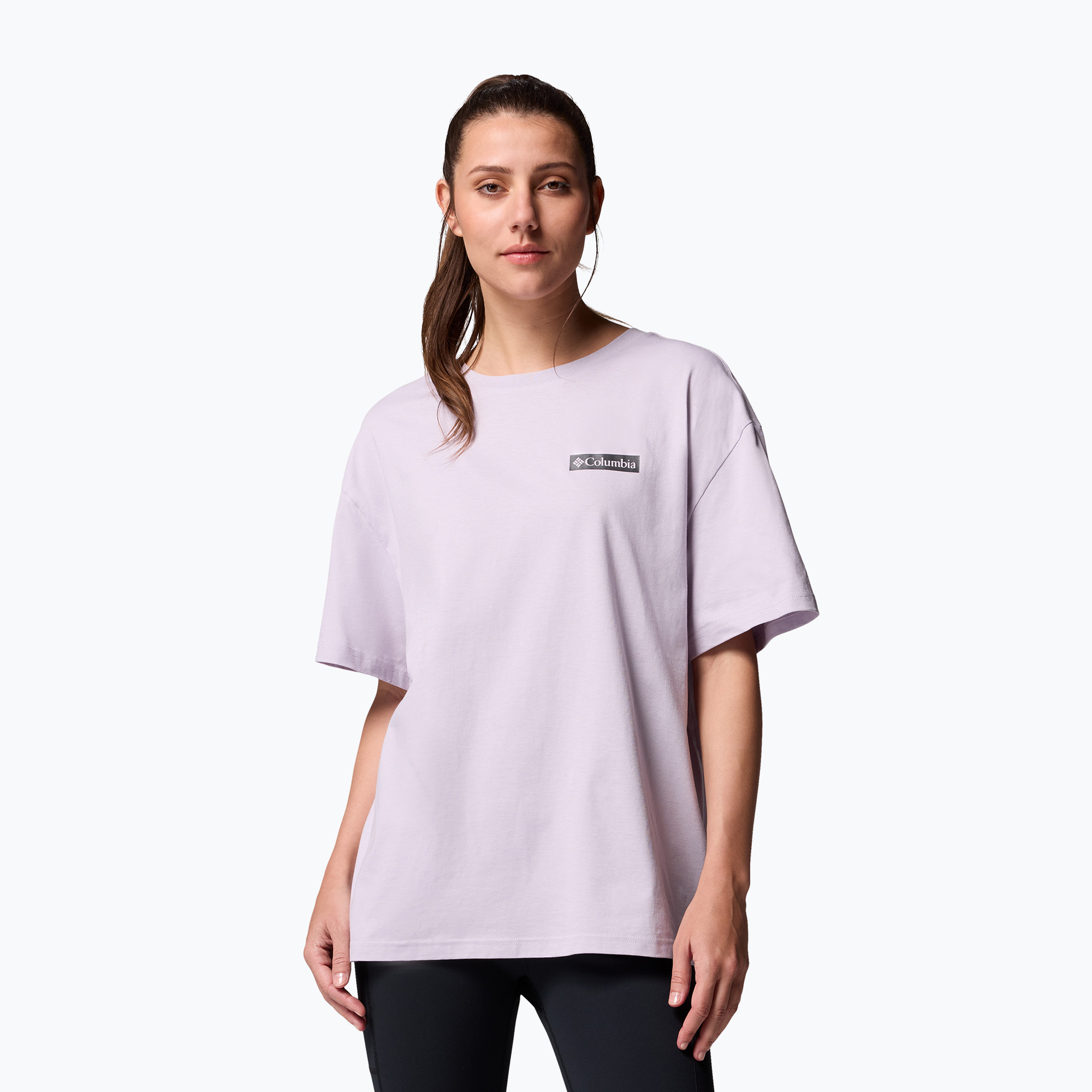Koszulka trekkingowa damska Columbia Rolling Bend Graphic Oversized Tee lavender pearl/mountainview 
