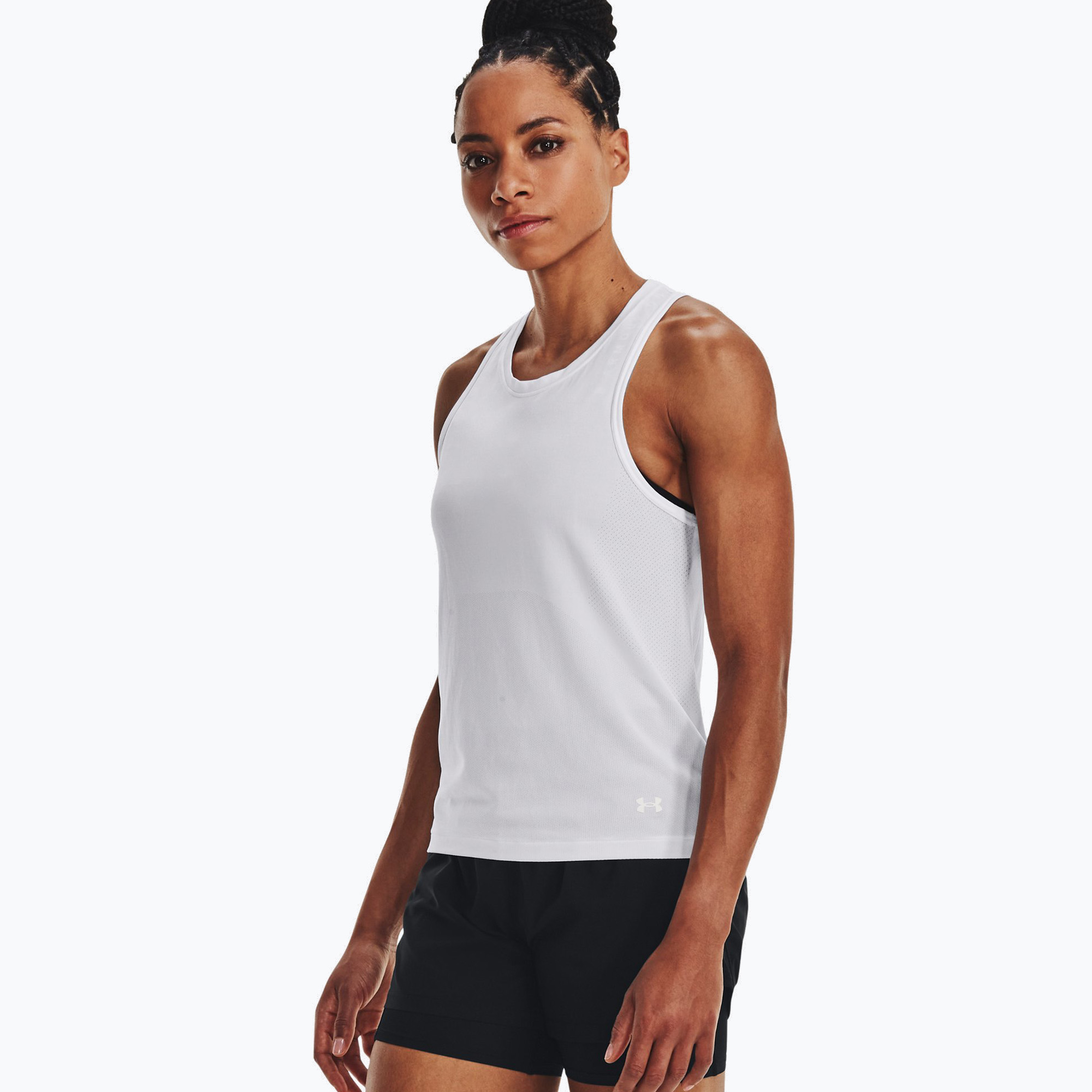 Koszulka do biegania damska Under Armour Seamless Stride Singlet white/reflective 