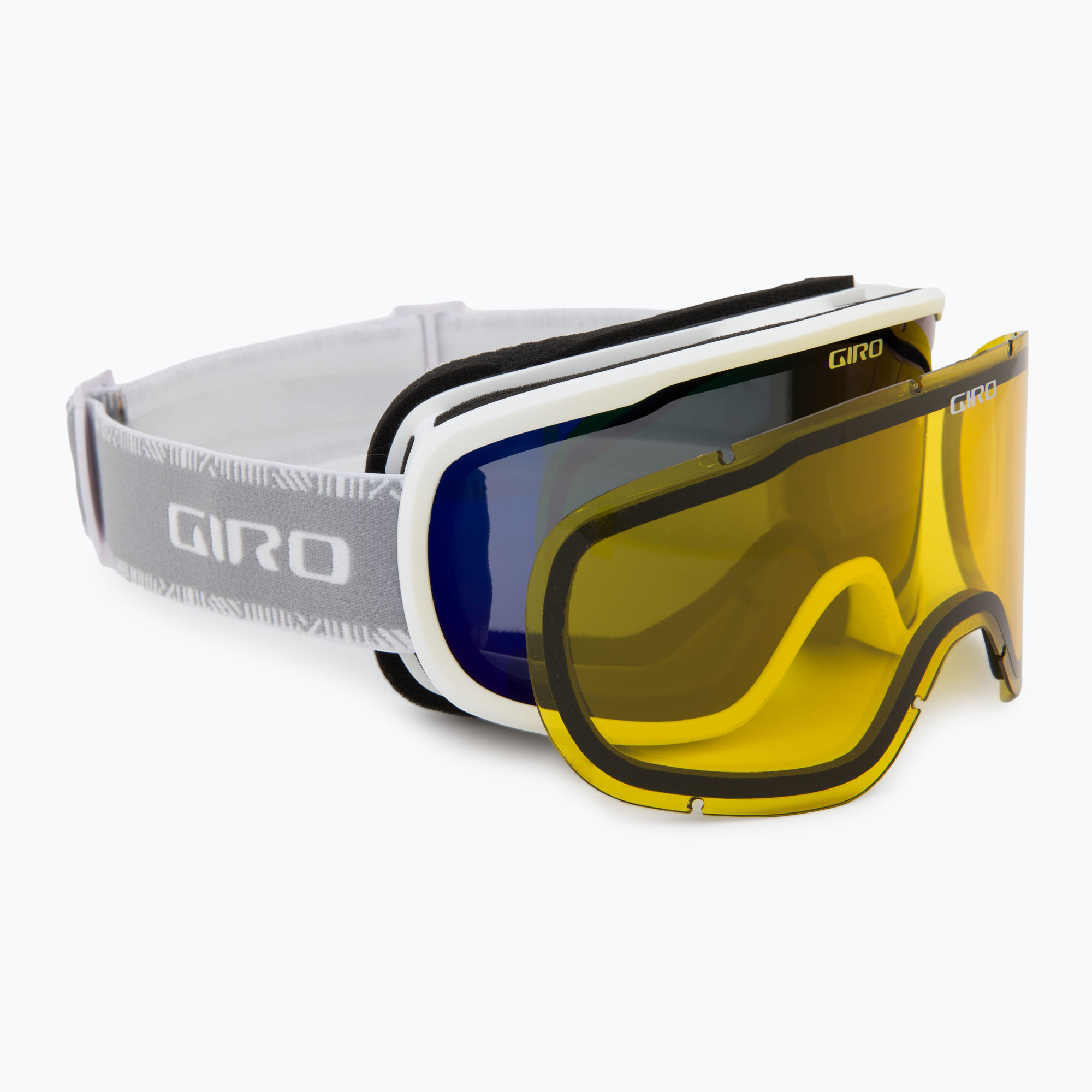 Dámske lyžiarske okuliare Giro Moxie white & grey chute/ cobalt/ yellow (Moxie 7165324)