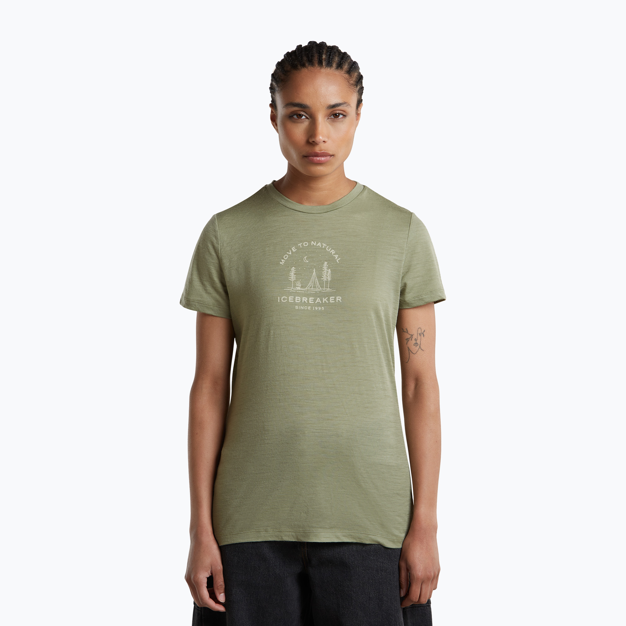 Дамска термоактивна тениска Icebreaker Merino 150 Tech Lite Peaceful Pass Lichen