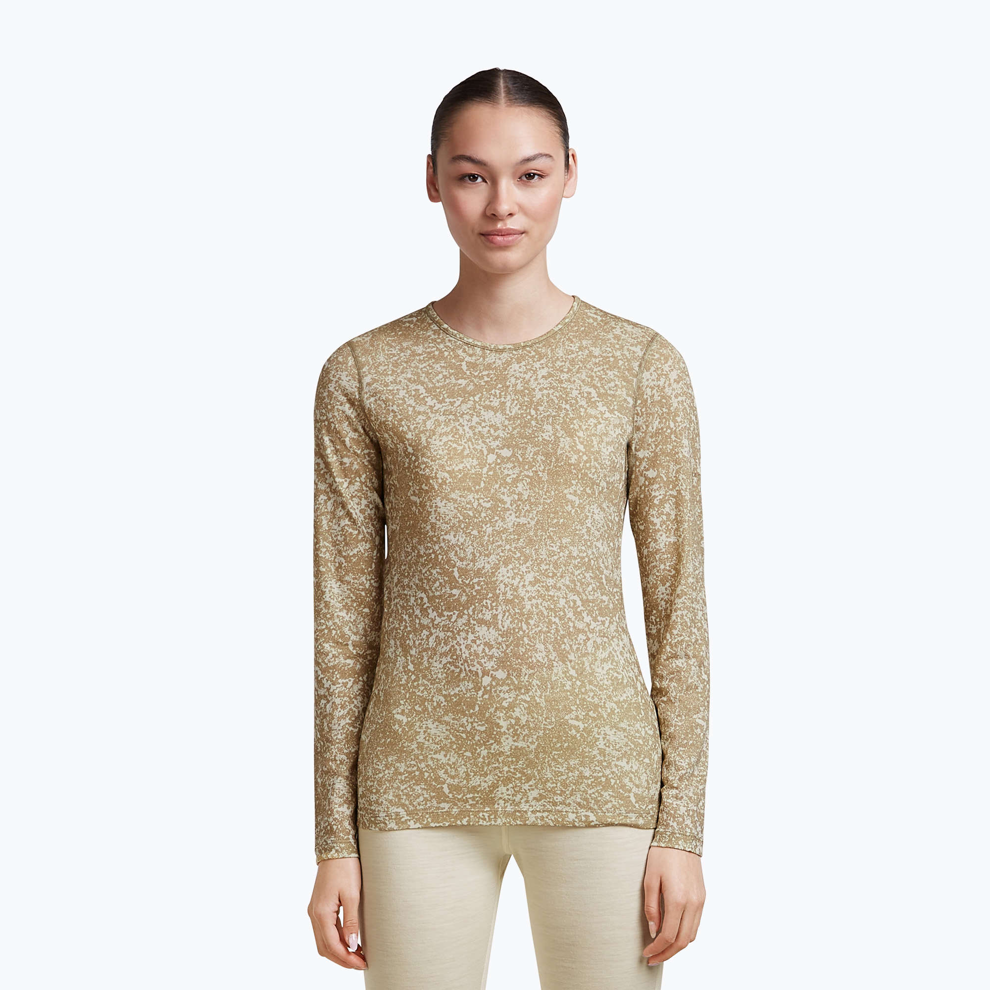 Dámske tričko longsleeve icebreaker Merino 200 Oasis Crewe Moss Bloom cumin/undyed/aop