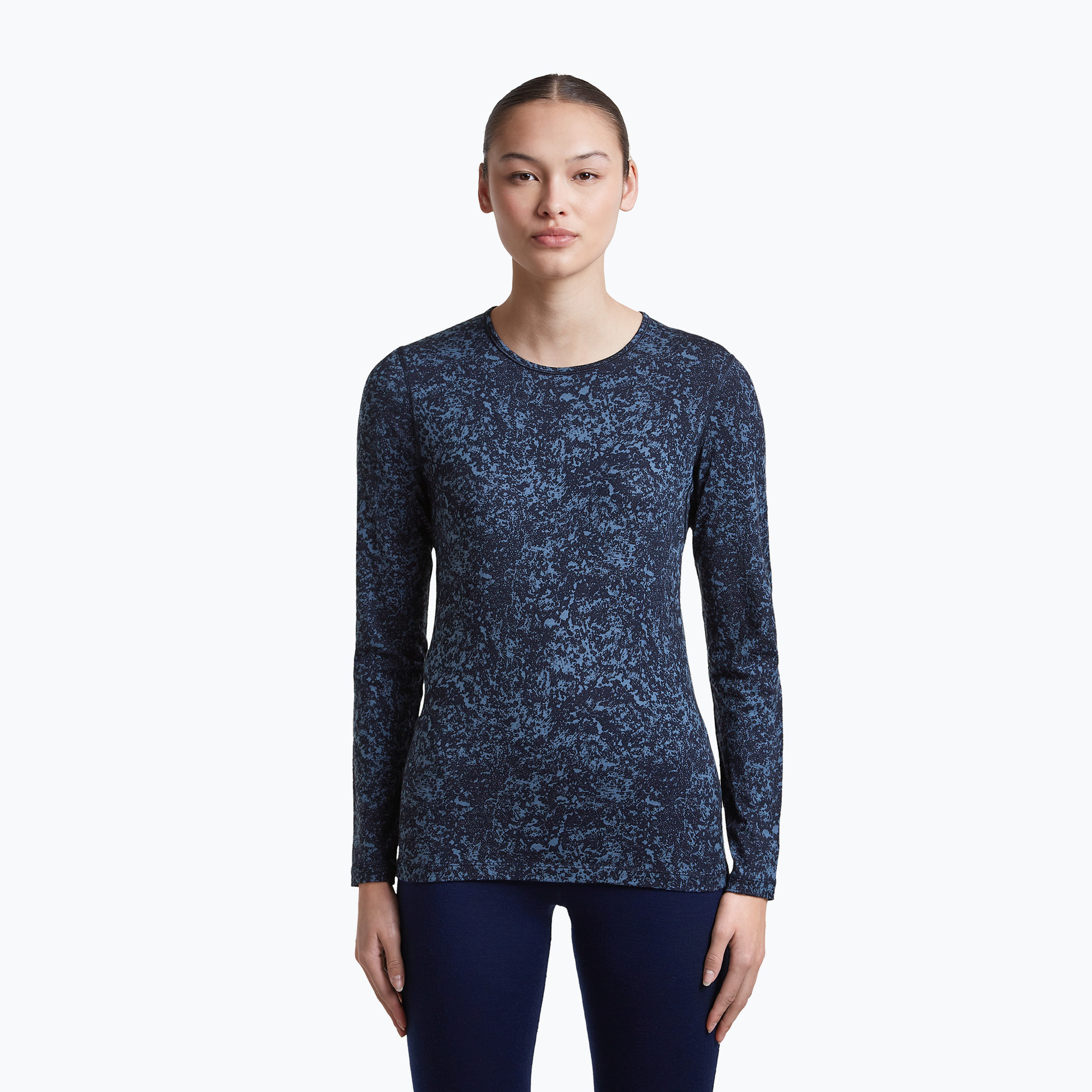 Дамска блуза с дълъг ръкав icebreaker Merino 200 Oasis Crewe Moss Bloom navy/dawn/aop