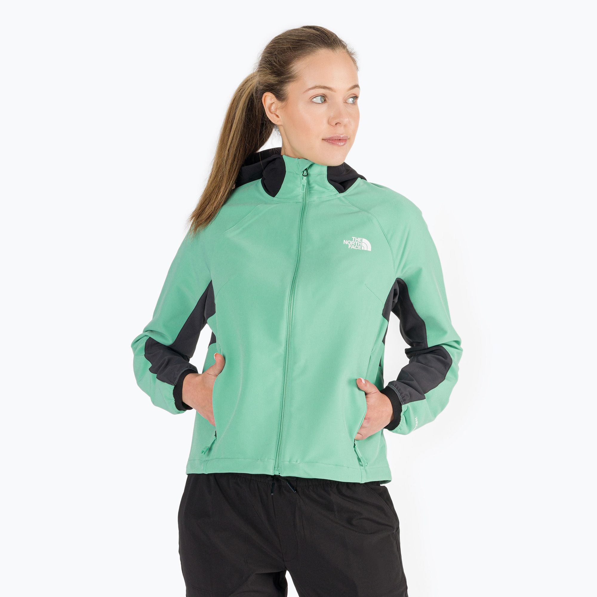Kurtka softshell damska The North Face AO Softshell Hoodie wasabi/asphalt grey/black 
