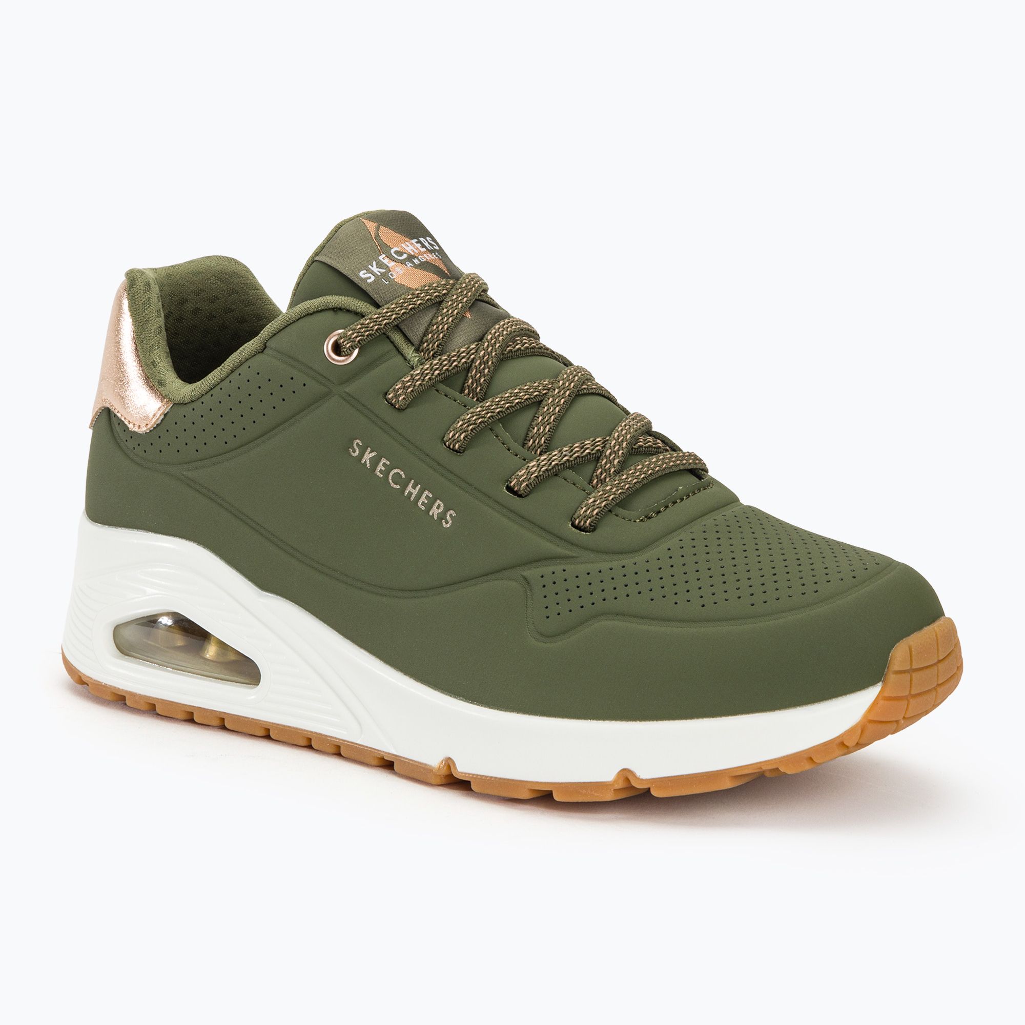 Buty damskie SKECHERS Uno Shimmer Away olive/rose gold/mesh 