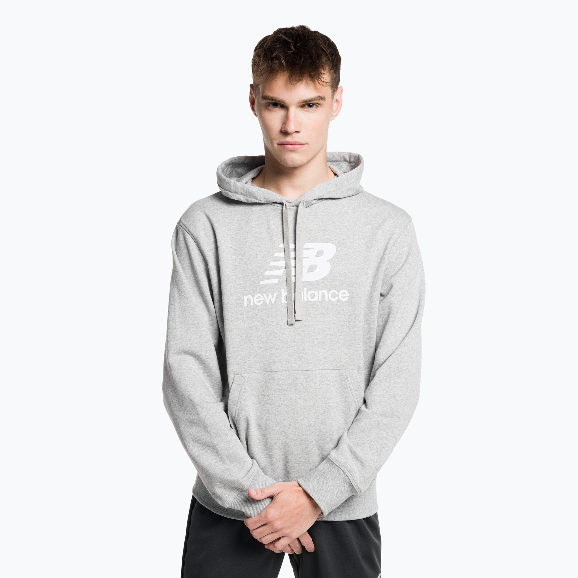 Bluza męska New Balance Essentials Stacked Logo French Terry Hoodie athletic grey 