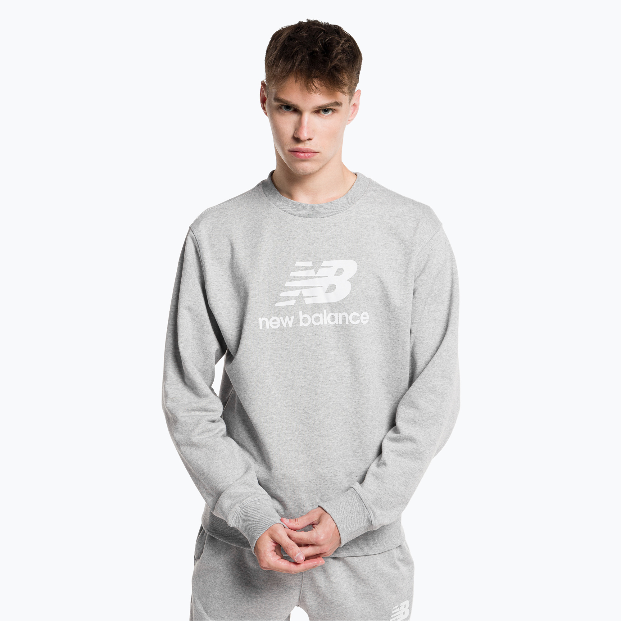 Bluza męska New Balance Essentials Stacked Logo French Terry Crewneck athletic grey 