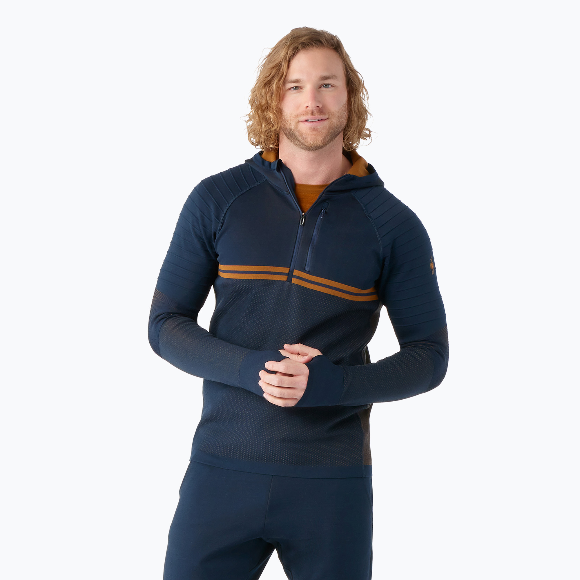 Pánska termo mikina Smartwool Intraknit Merino Tech deep navy-fox brown (Intraknit Merino Tech 1/2 Zip Hoodie SW016802M38)