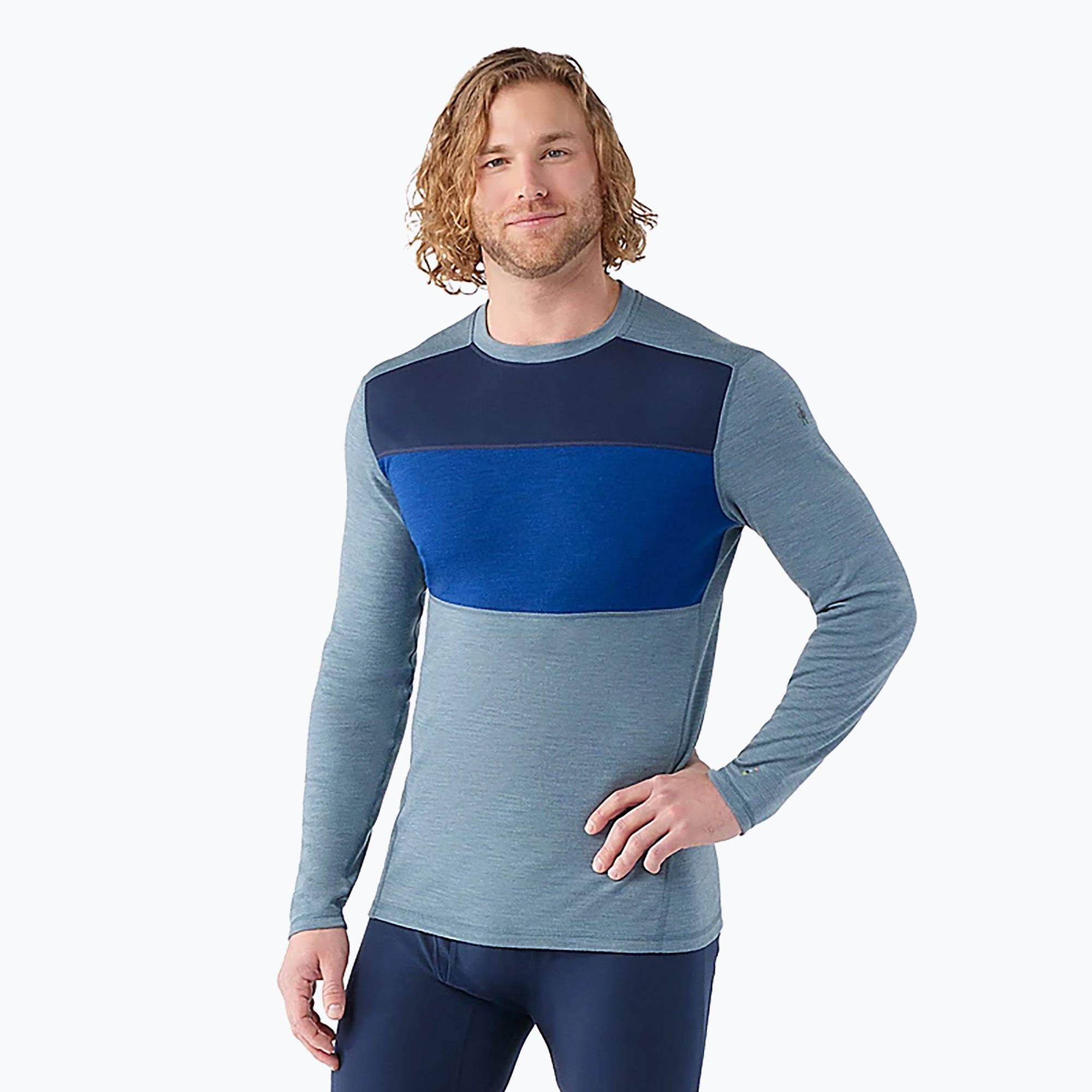 Pánske termoaktívne tričko Smartwool Thermal Merino Baselayer Colorblock Crew Boxed pewter blue thermal longsleeve (Thermal Merino Baselayer