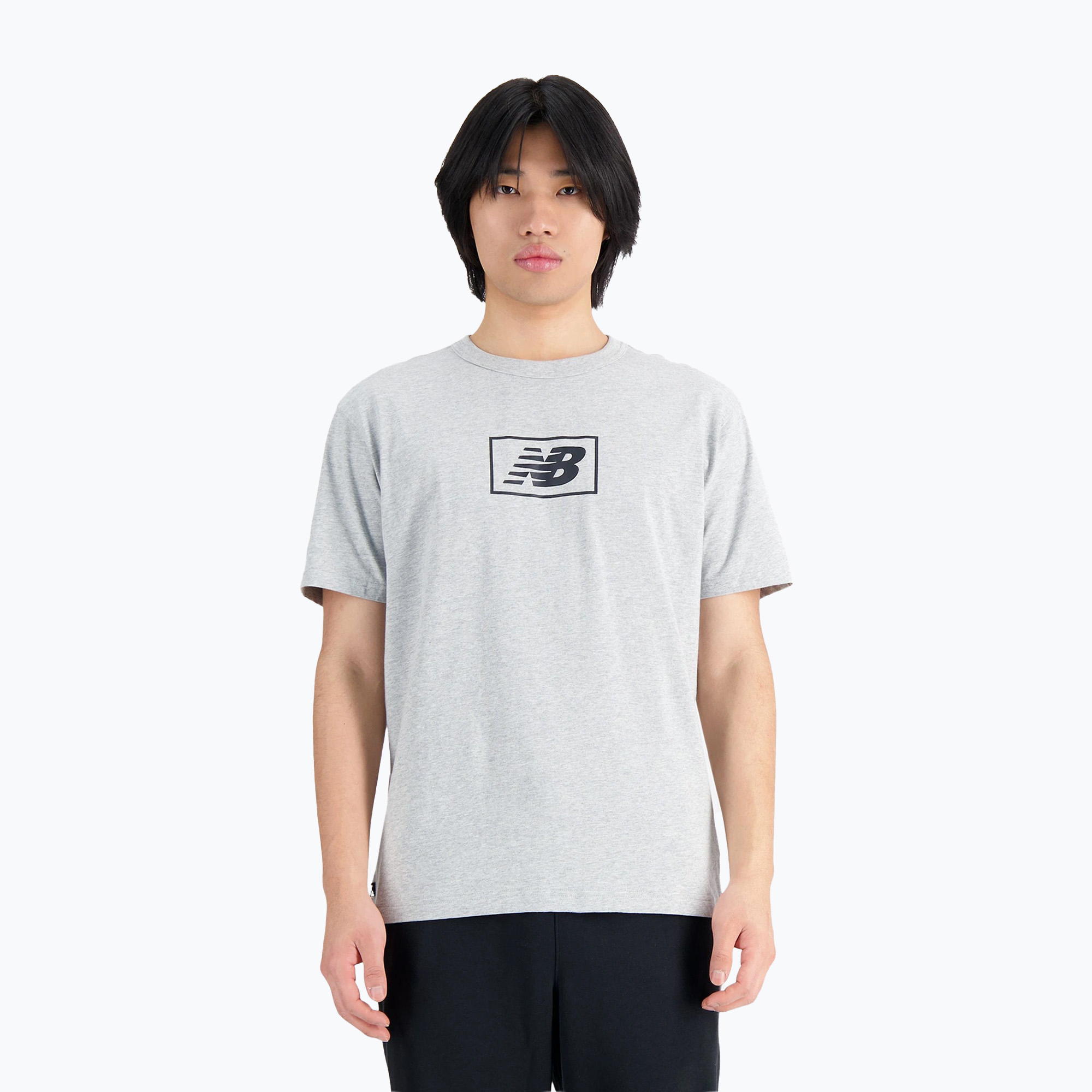 T-shirt New Balance Essentials Logo grigio atletico da uomo (XL) (Essentials Logo MT33512AG)