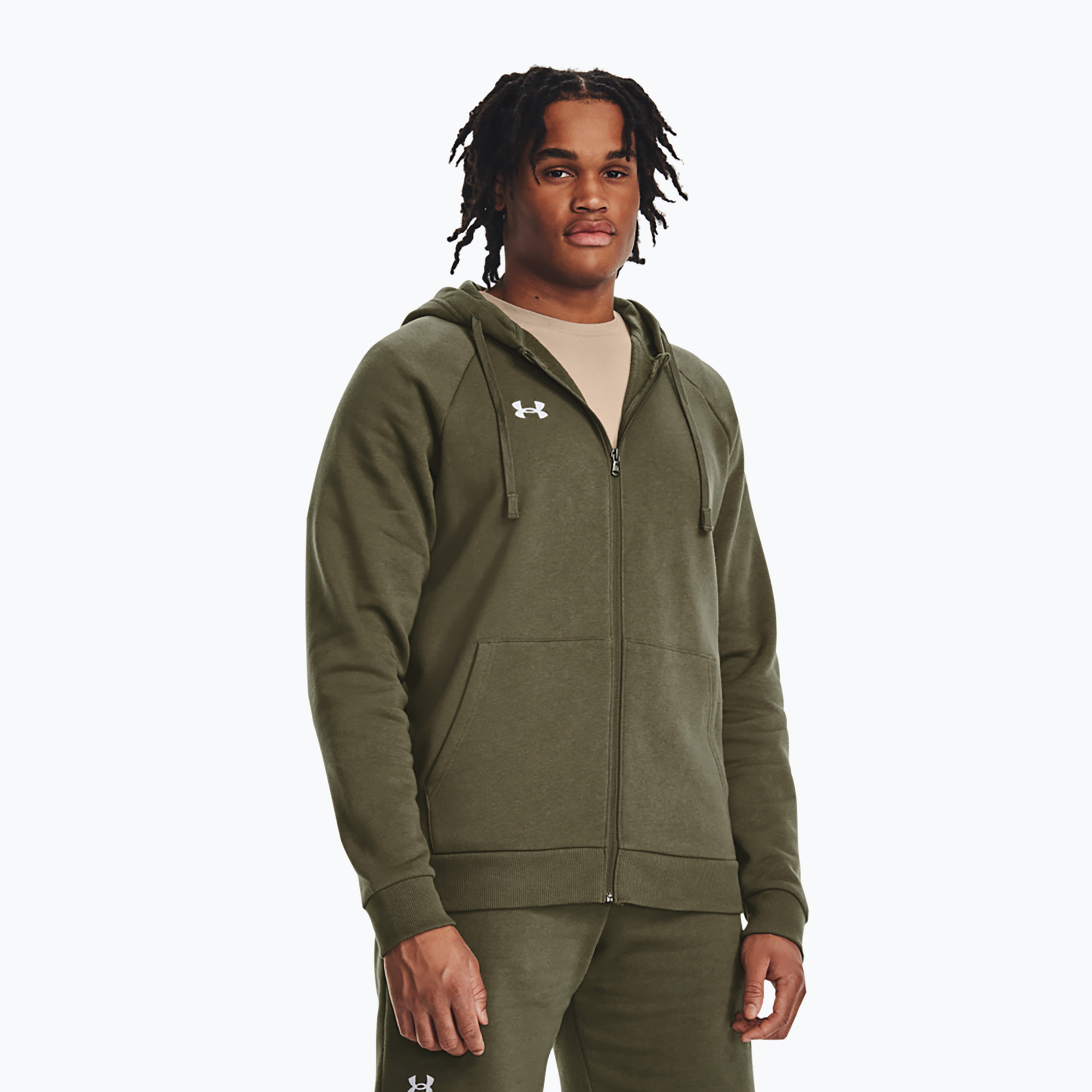 Bluza męska Under Armour Rival Fleece FZ Hoodie marine dd green/white 