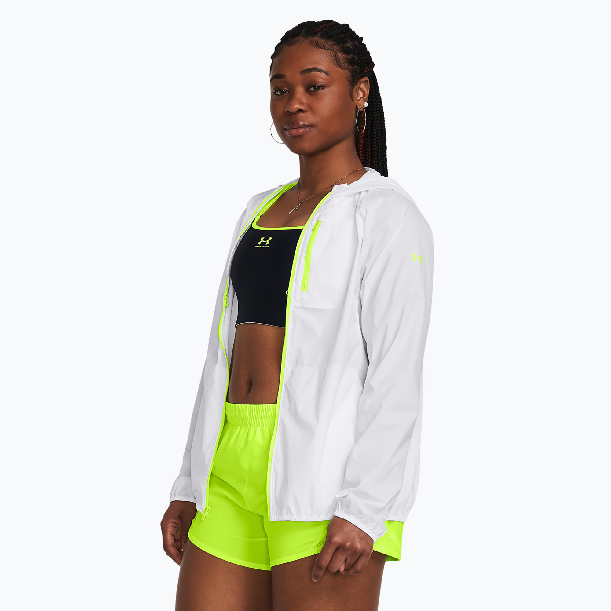 Kurtka do biegania damska Under Armour Phantom Windbreaker white/high-vis yellow/high-vis yellow 