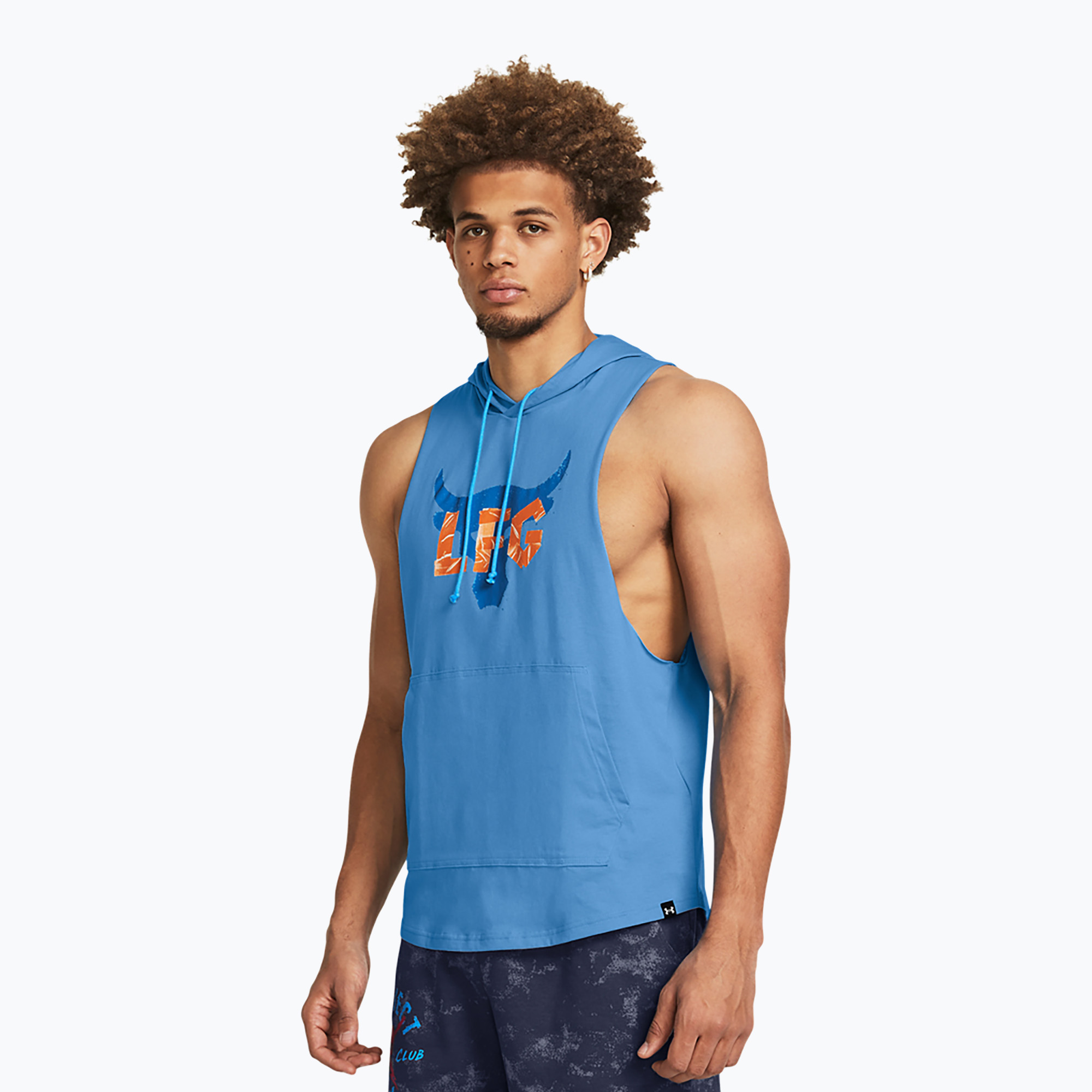 Мъжка тренировъчна тениска Under Armour Project Rock LFG Graphic SL Hoodie blue