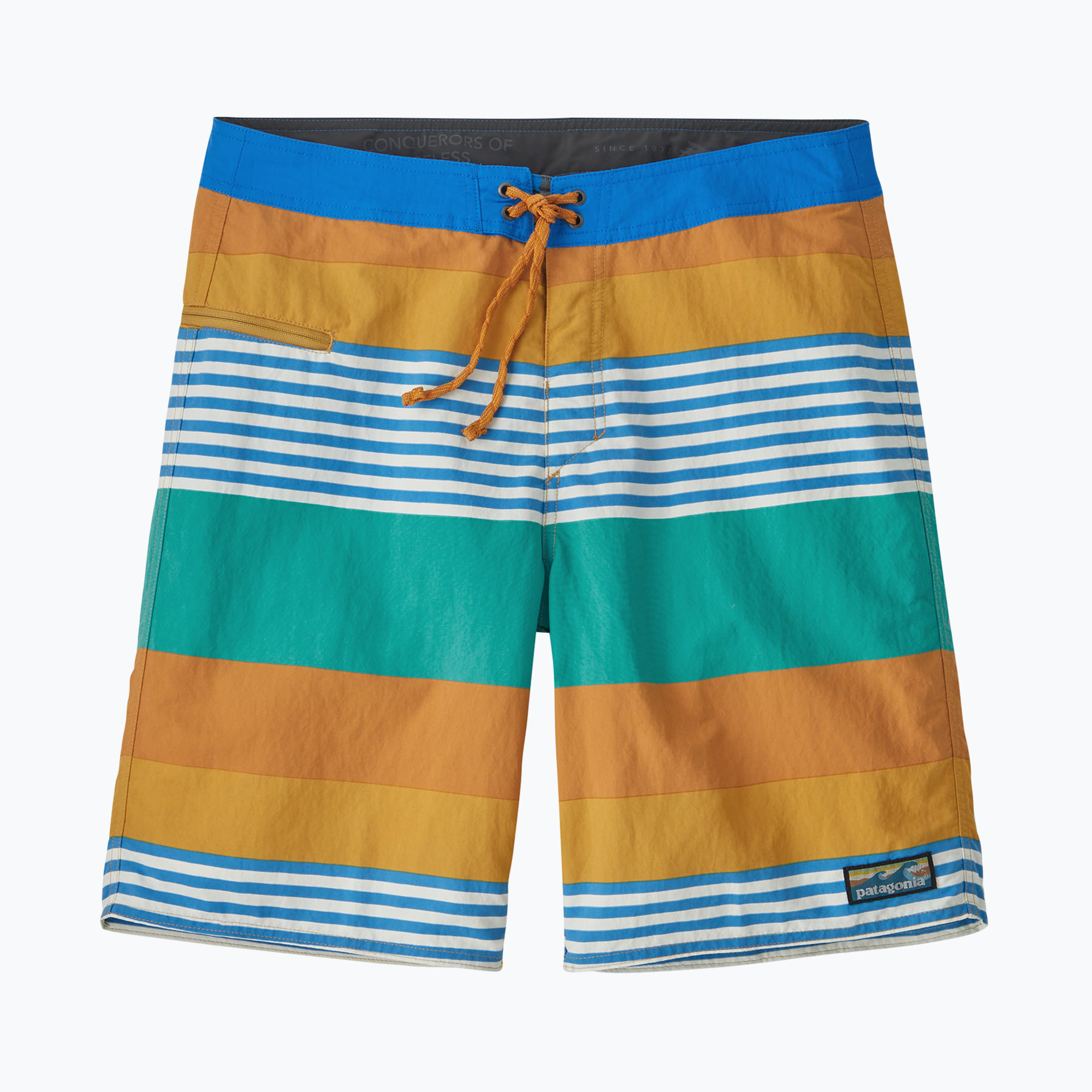 Szorty kąpielowe męskie Patagonia Wavefarer Boardshorts fitz stripe/pufferfish gold 