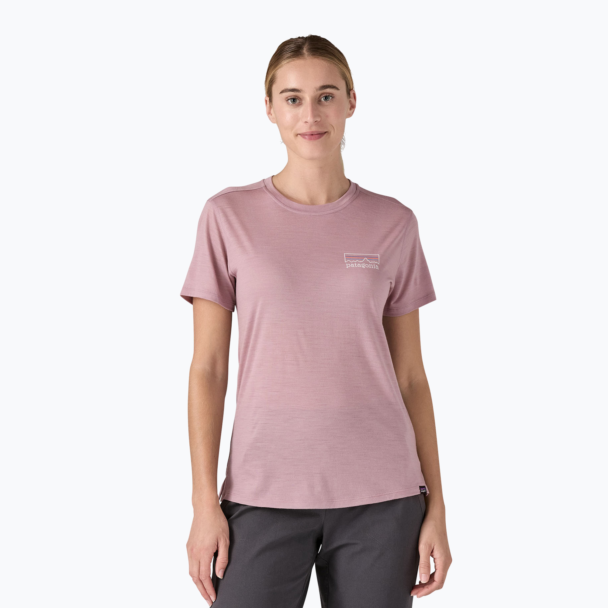 Koszulka damska Patagonia Cap Cool Merino Blend Graphic Shirt fitz roy strata/stormy mauve 