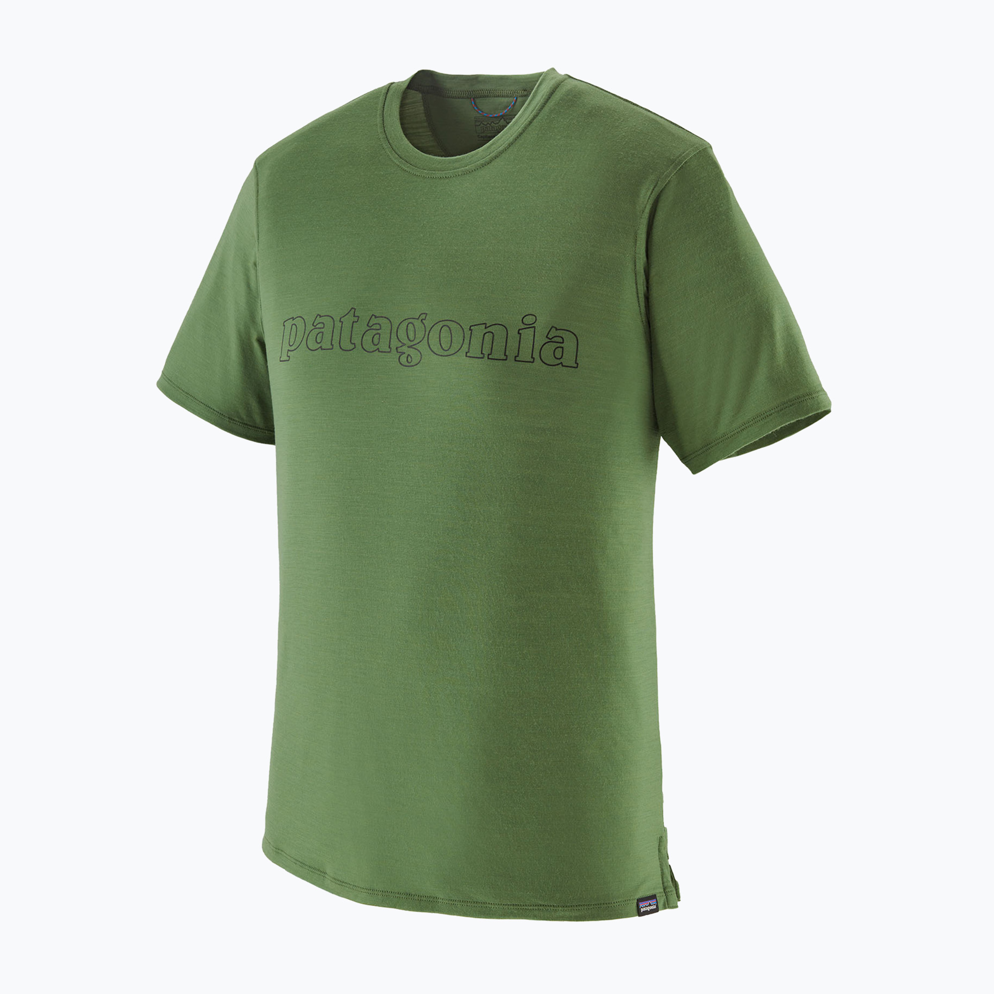 Koszulka męska Patagonia Cap Cool Merino Blend Graphic Shirt outline text logo/terrain green 