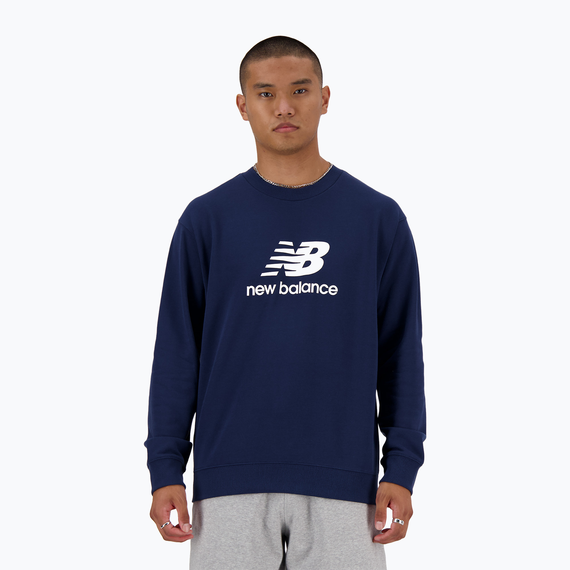 Bluza męska New Balance Stacked Logo French Terry Crew nb navy 