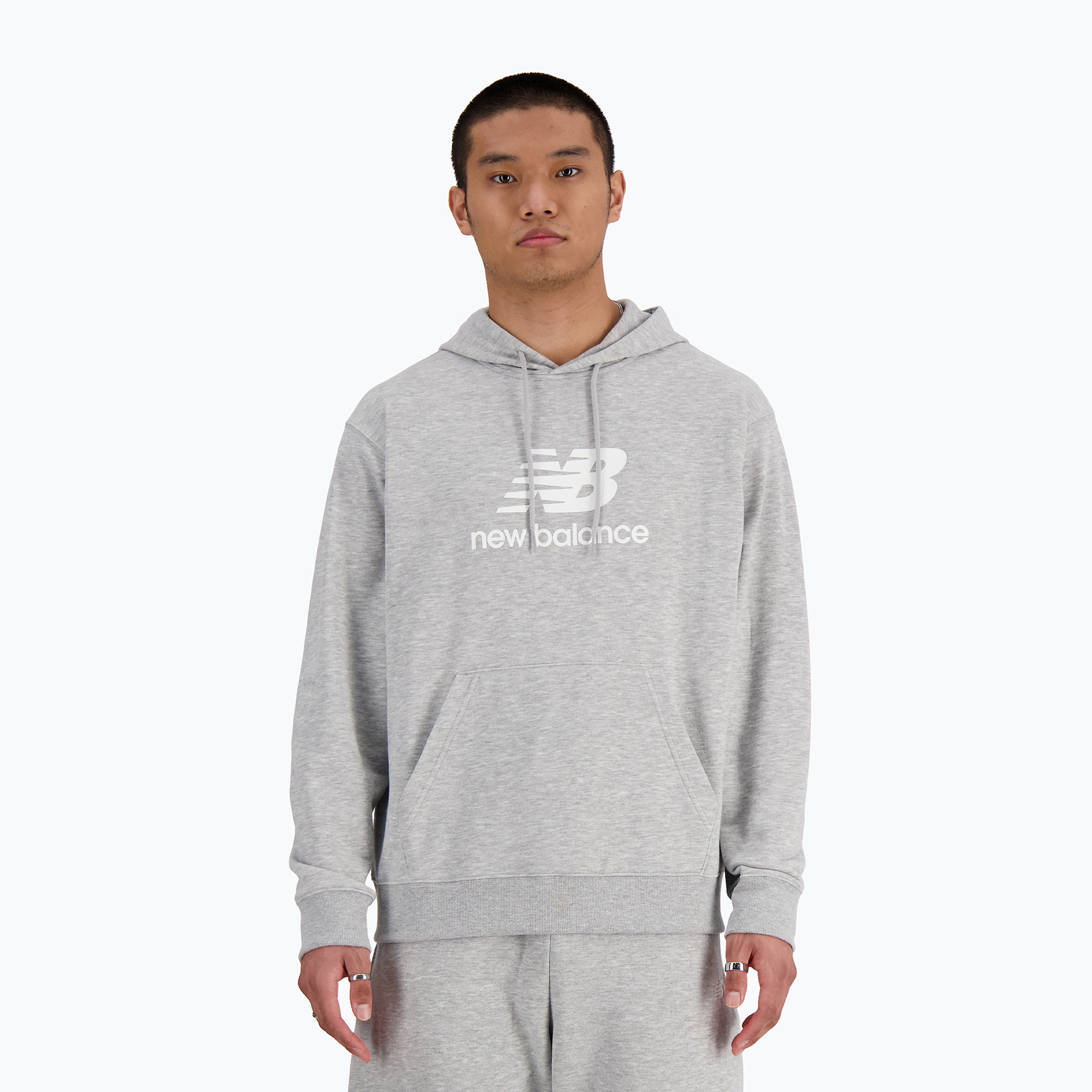 New Balance Stacked Logo French Terry Hoodie athletic grey