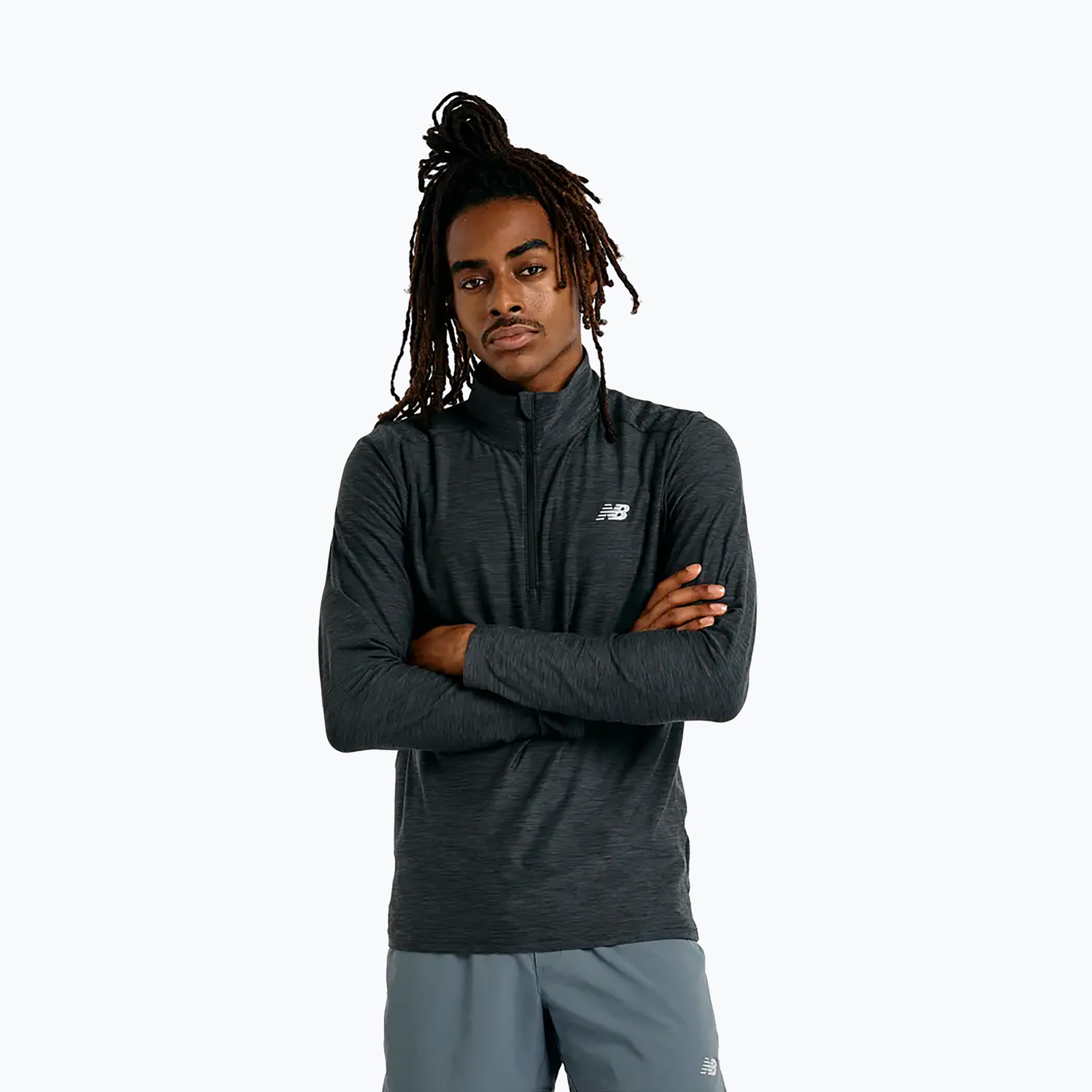 Bluza do biegania męska New Balance Space Dye 1/4 Zip black heather 