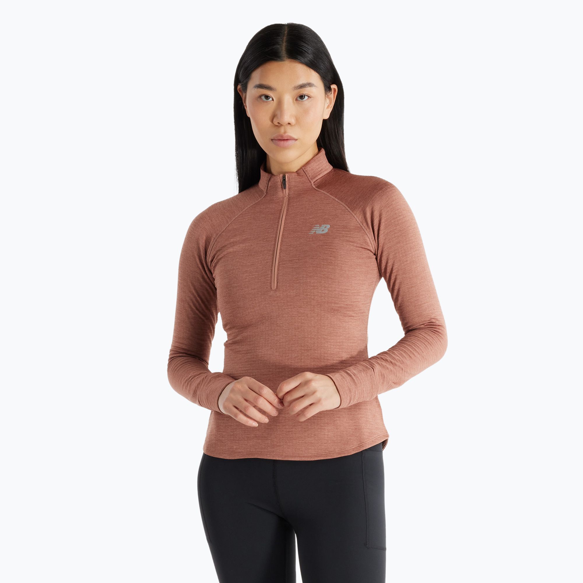 Longsleeve do biegania damski New Balance Athletics Heat Grid 1/2 Zip sparrow heather 
