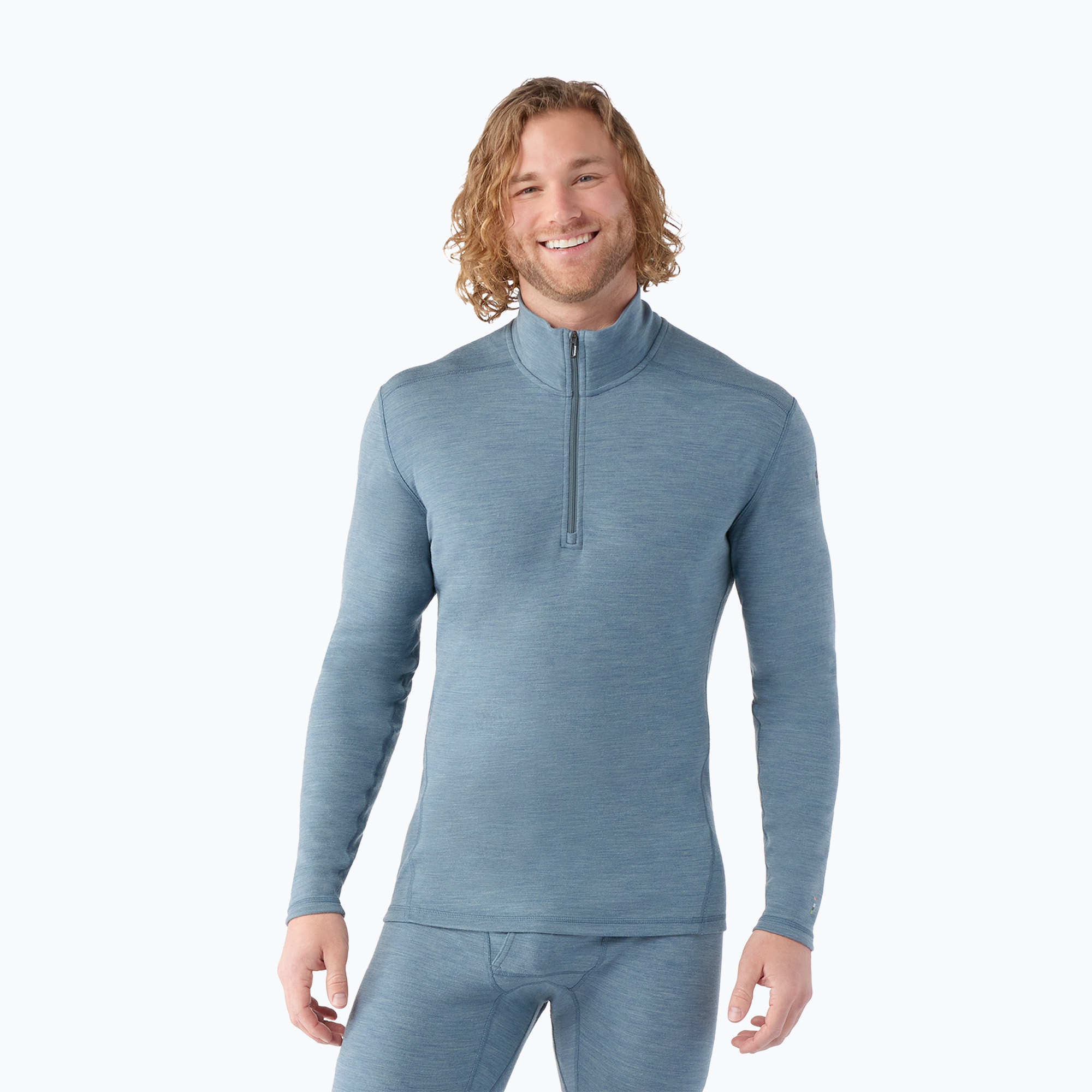 Pánska termo mikina Smartwool Classic Thermal Merino Base Layer 1/4 Zip Boxed pewter blue h (Classic Thermal Merino Base Layer 1/4 Zip Boxed 02822-M02