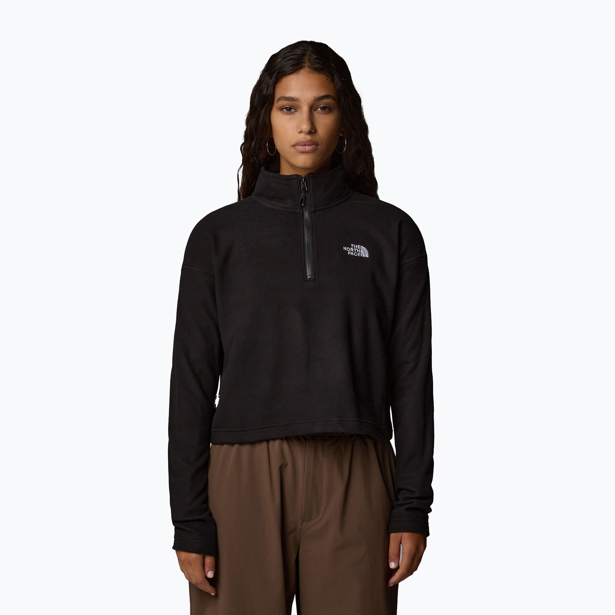 Bluză pentru femei The North Face 100 Glacier Cropped 1/4Zip tnf black/npf (100 Glacier Cropped 1/4Zip NF0A855N4H01)