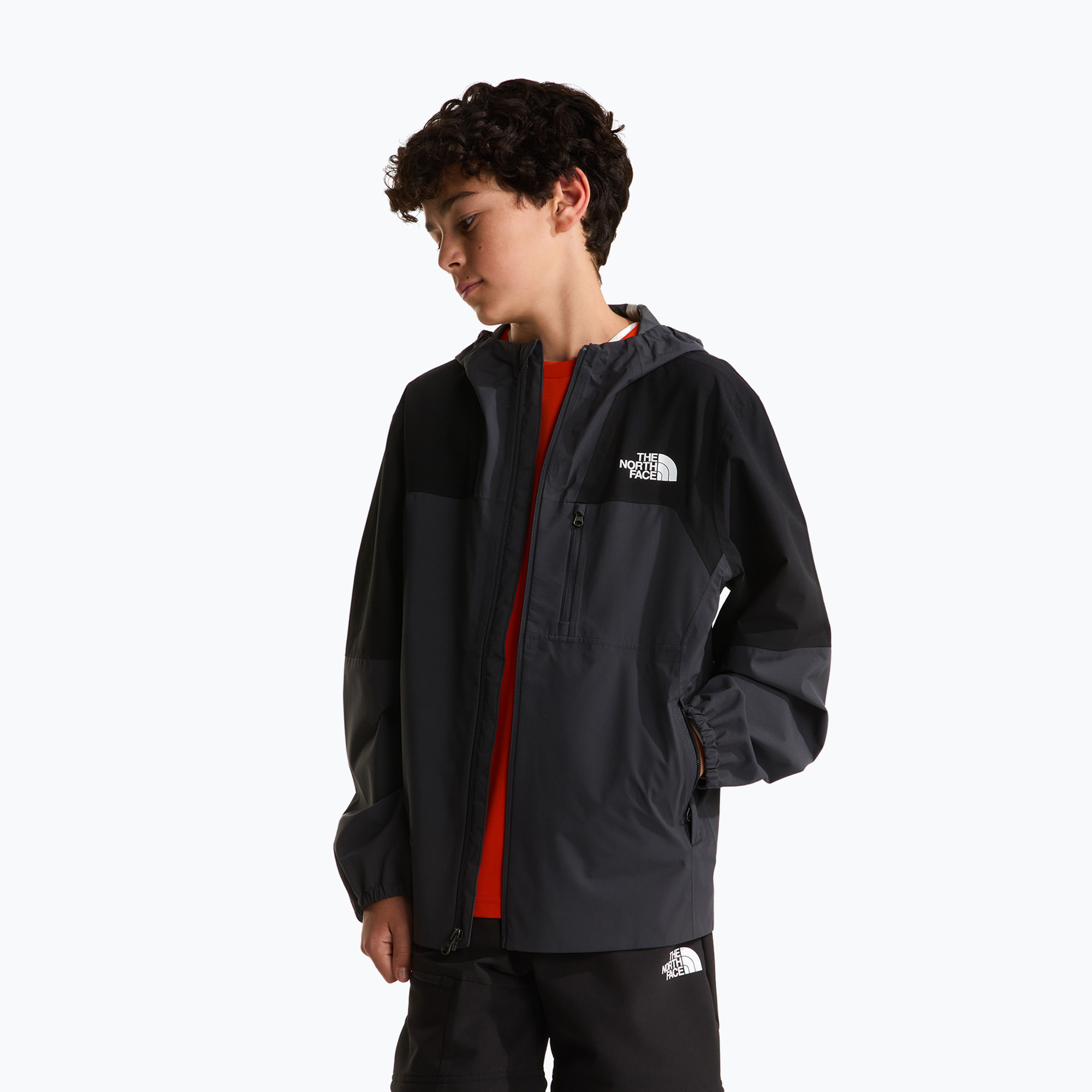 Kurtka przeciwdeszczowa dziecięca The North Face Teen Hike Packable Shell tnf black/asphalt grey 