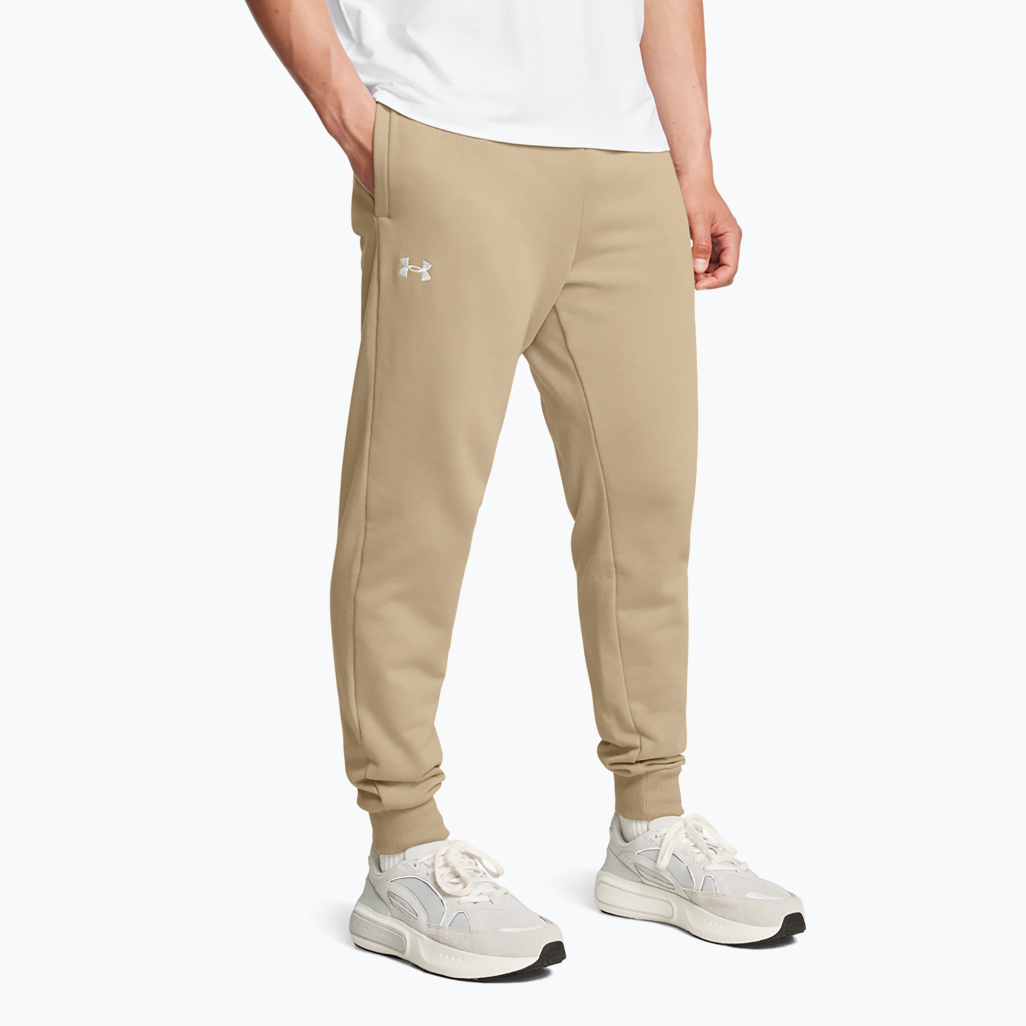 Spodnie męskie Under Armour Rival Fleece Joggers city khaki/white 