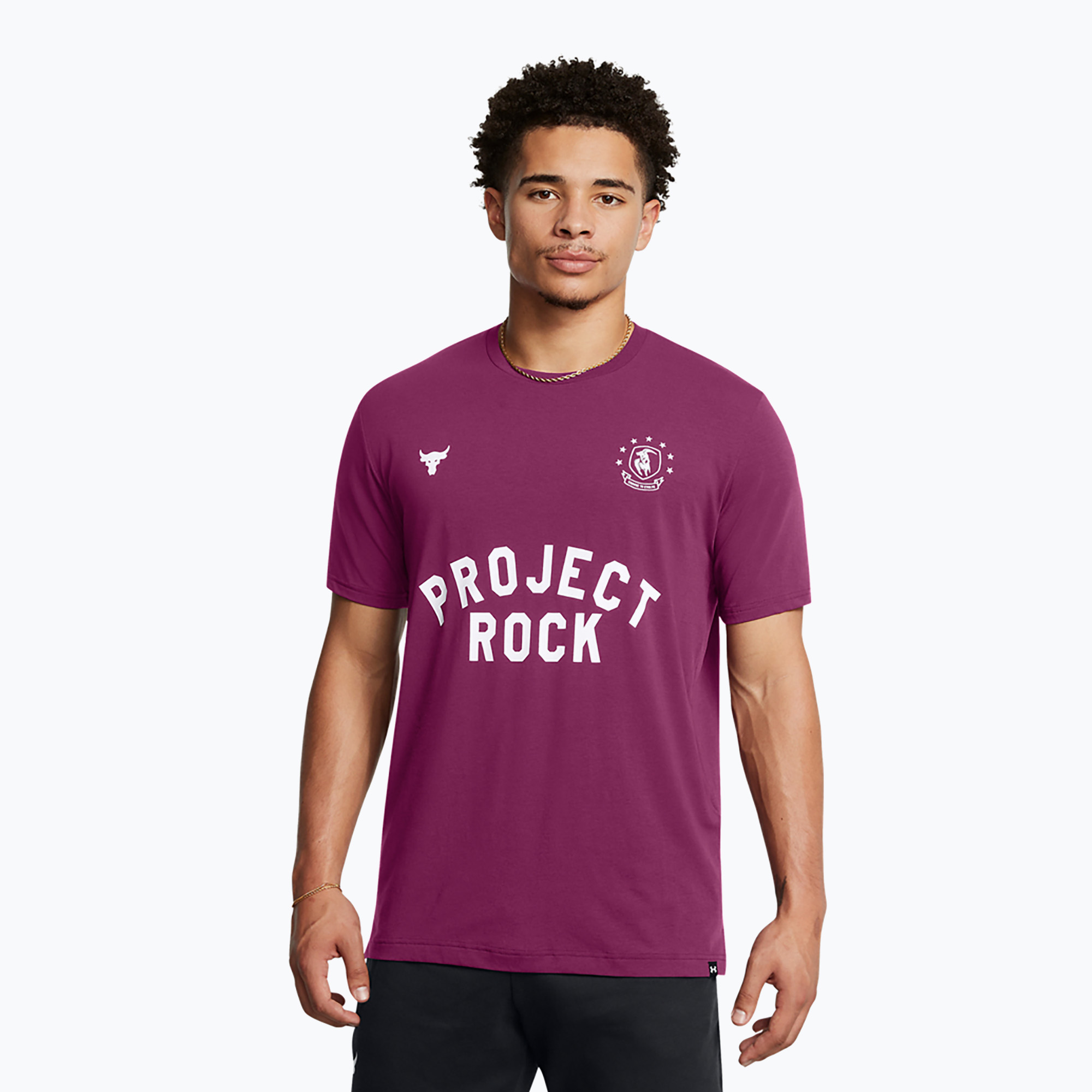 Koszulka treningowa męska Under Armour Project Rock Badge Of Honor purple 