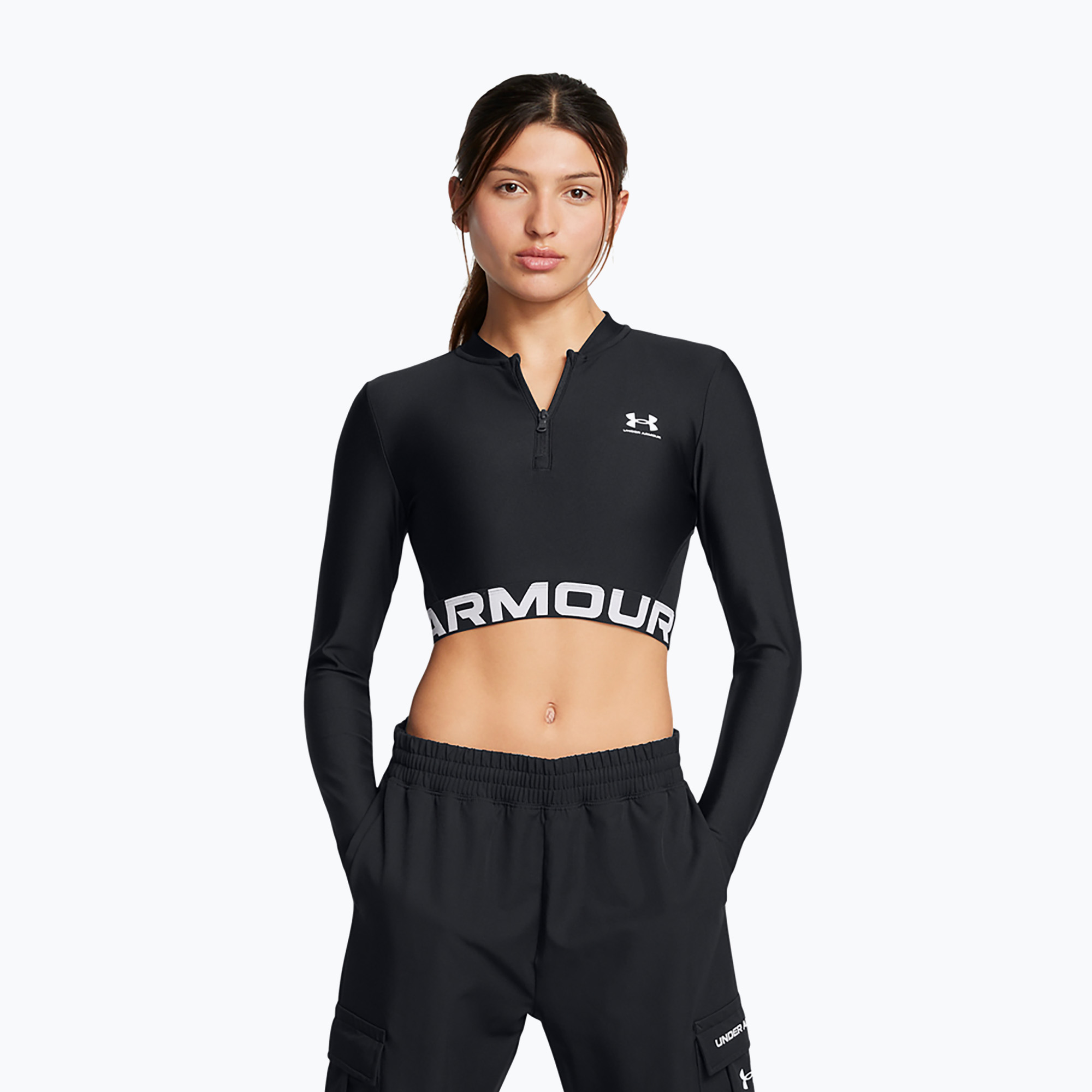 Top treningowy damski Under Armour Heat Gear Rib 1/4 Zip black/black/white 