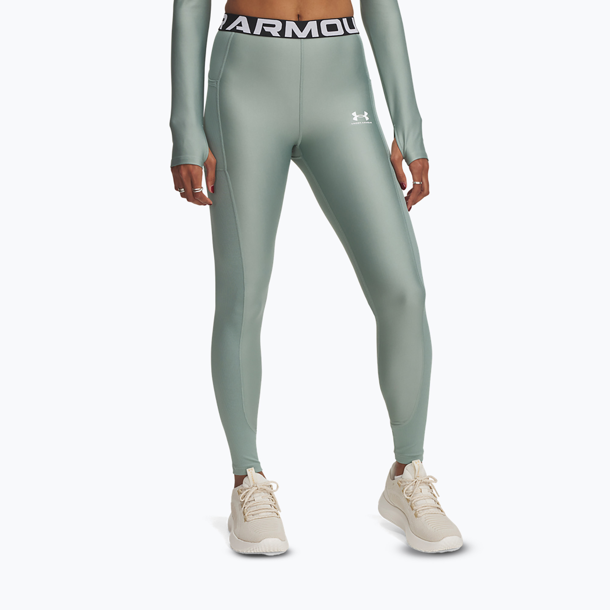 Legginsy damskie Under Armour HeatGear Rib silica green/silica green/white 