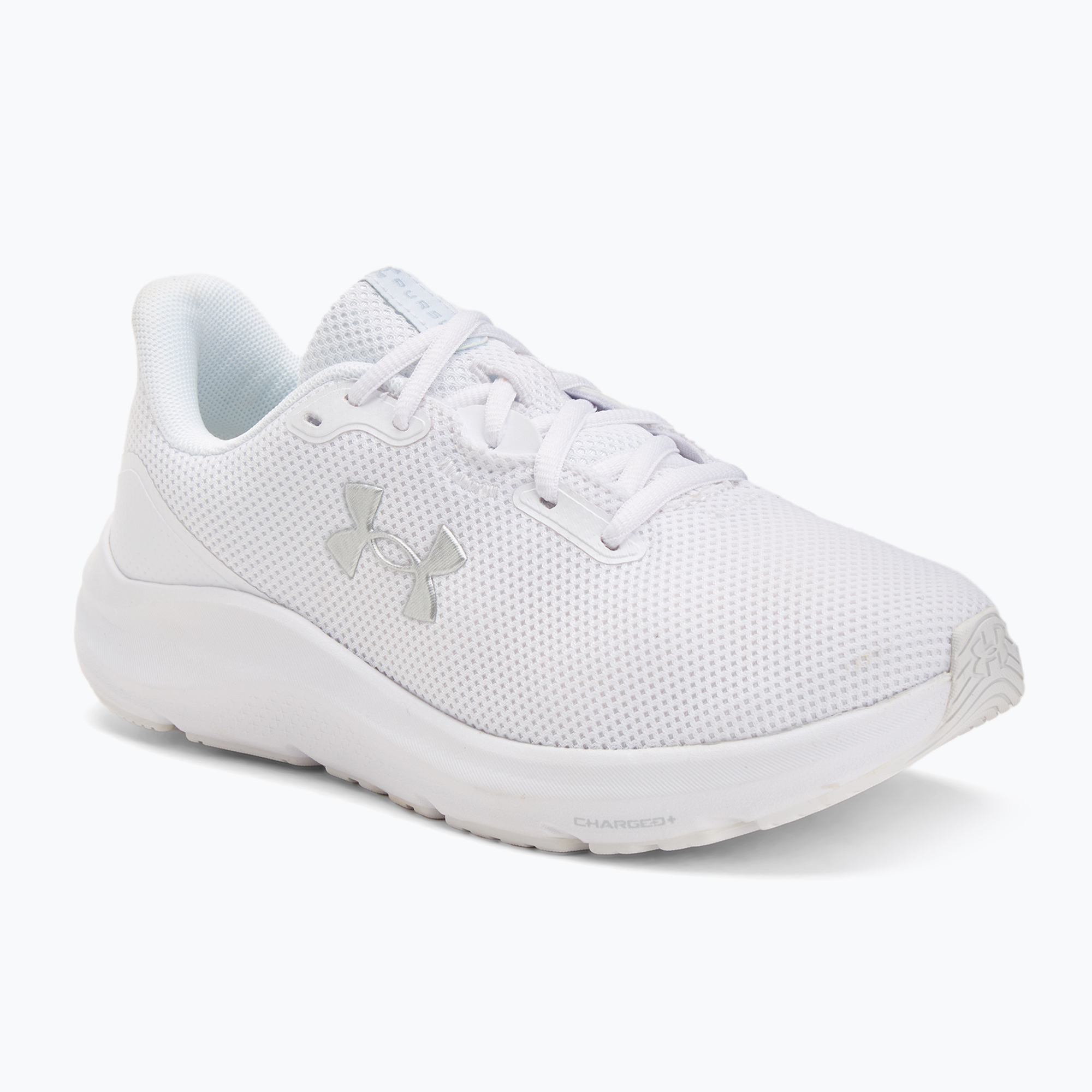 Buty do biegania damskie Under Armour Charged Pursuit 4 white/white/metallic silver 