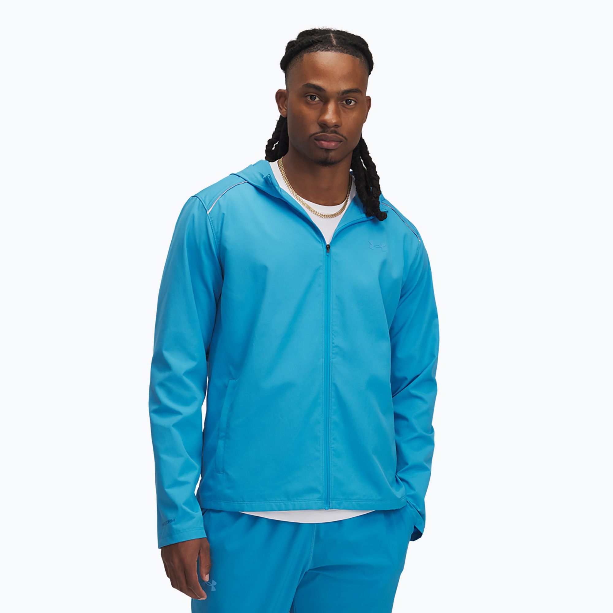 Kurtka do biegania męska Under Armour Storm Run Hooded ether blue/downpour gray/reflective 