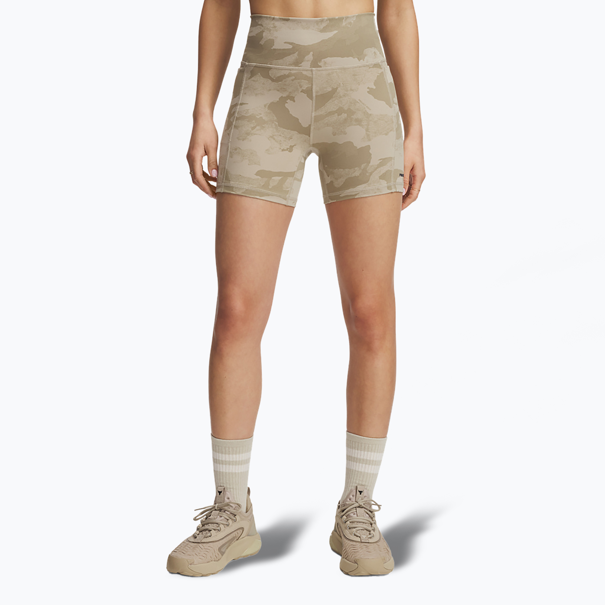 Spodenki treningowe damskie Under Armour Project Rock Middy city khaki/black 