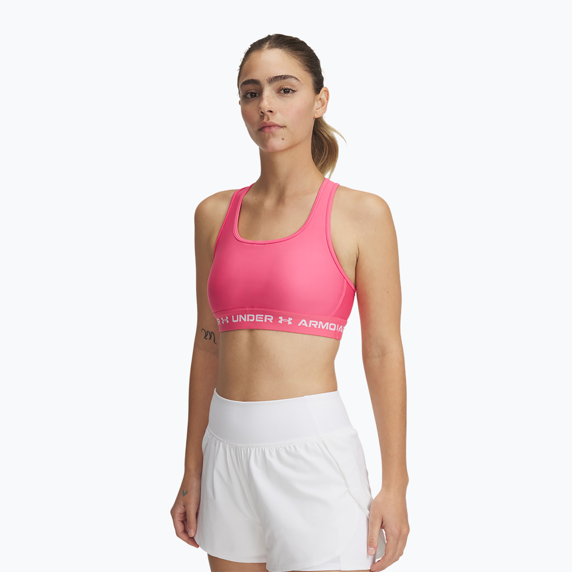 Biustonosz treningowy Under Armour Crossback Mid super pink/white 