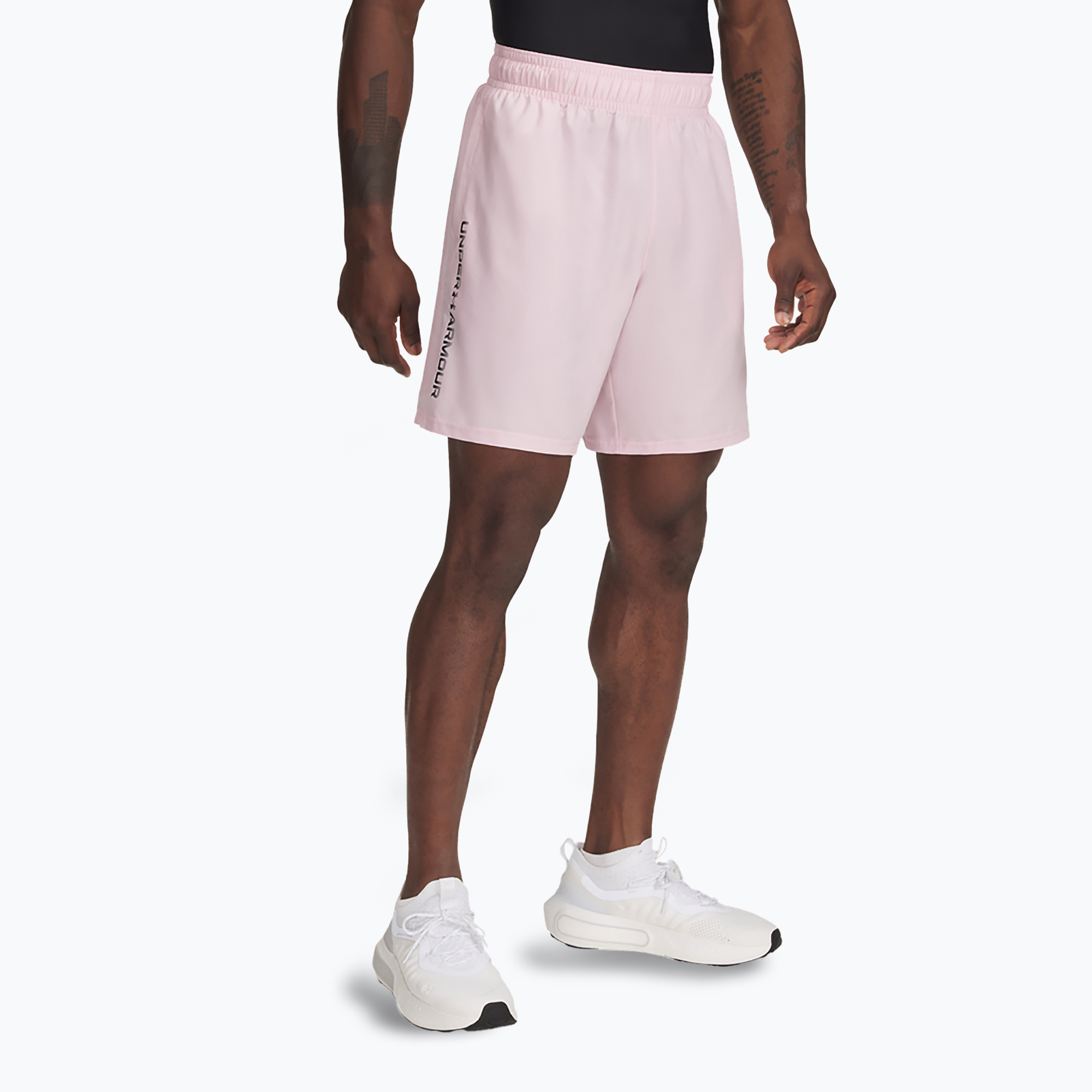 Men's Under Armour Woven Wordmark prime pink/black training shorts (S)
